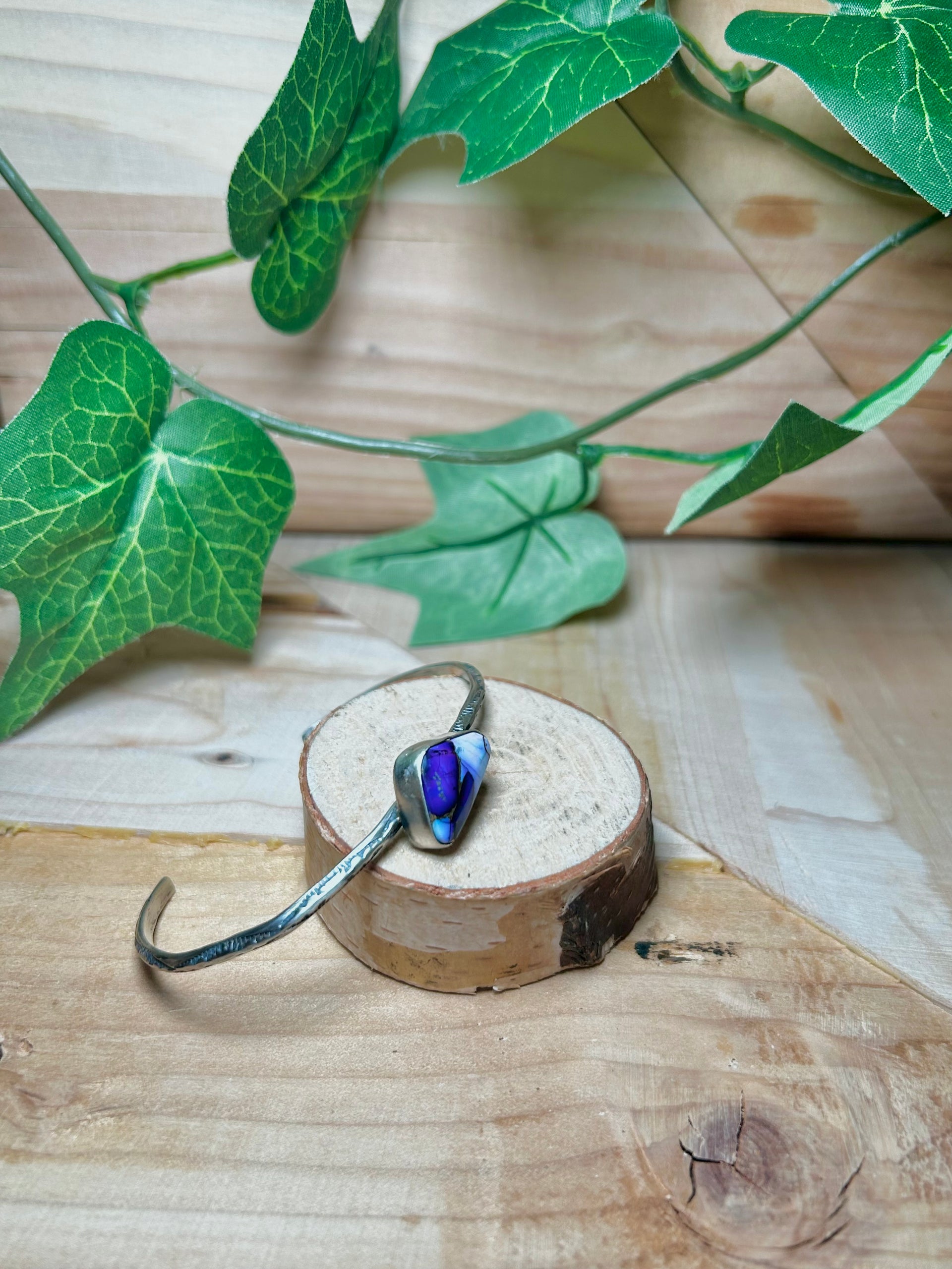 Navajo Made Purple Mohave Turquoise & Sterling Silver Cuff Bracelet