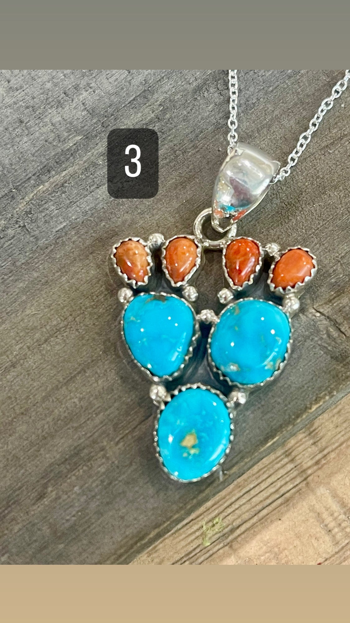 Southwest Handmade Sonoran Mountain Turquoise & Sterling Silver Prickly Pear Necklace