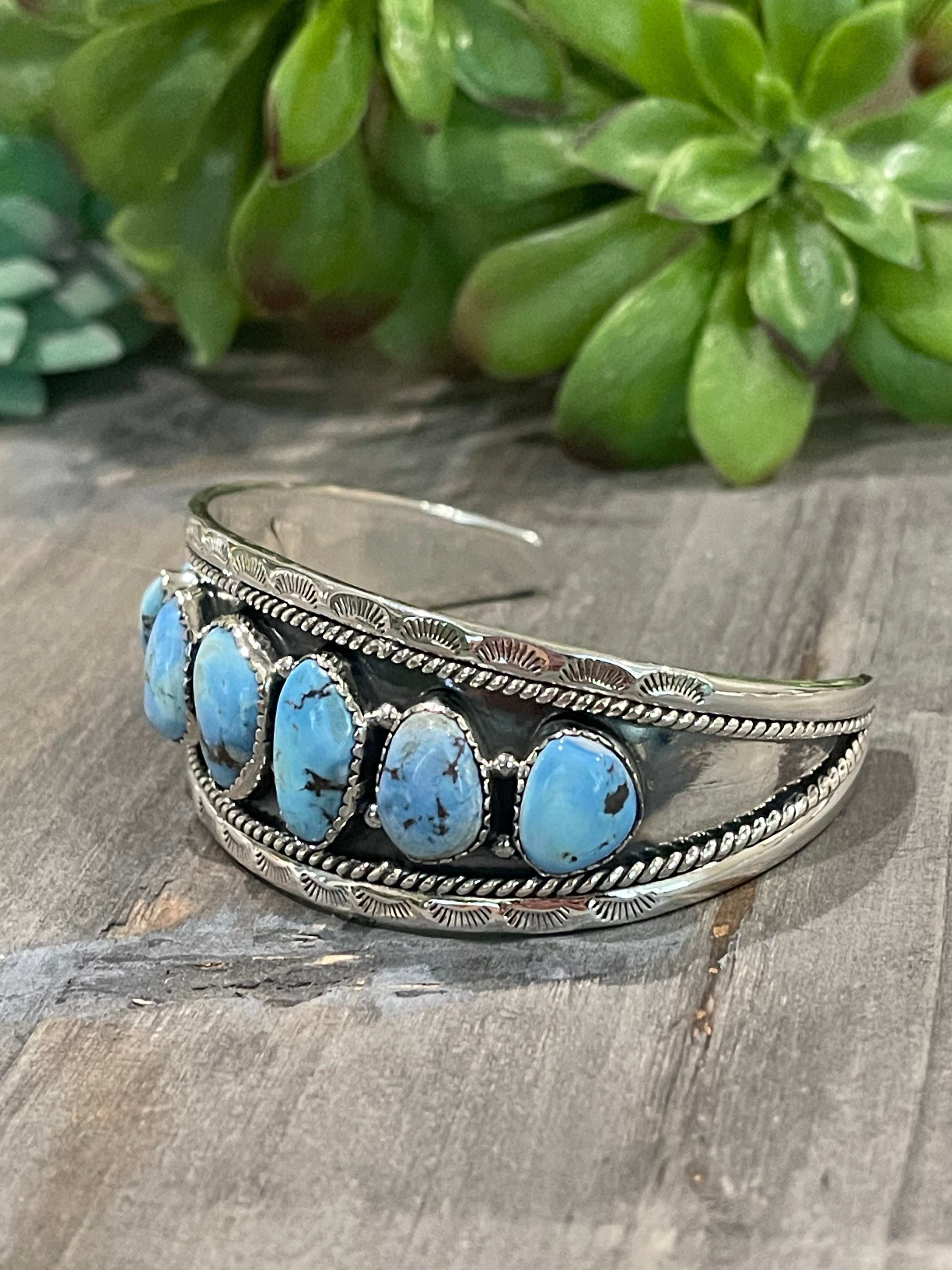 Southwest Handmade Golden Hills Turquoise & Sterling Silver Cuff Bracelet