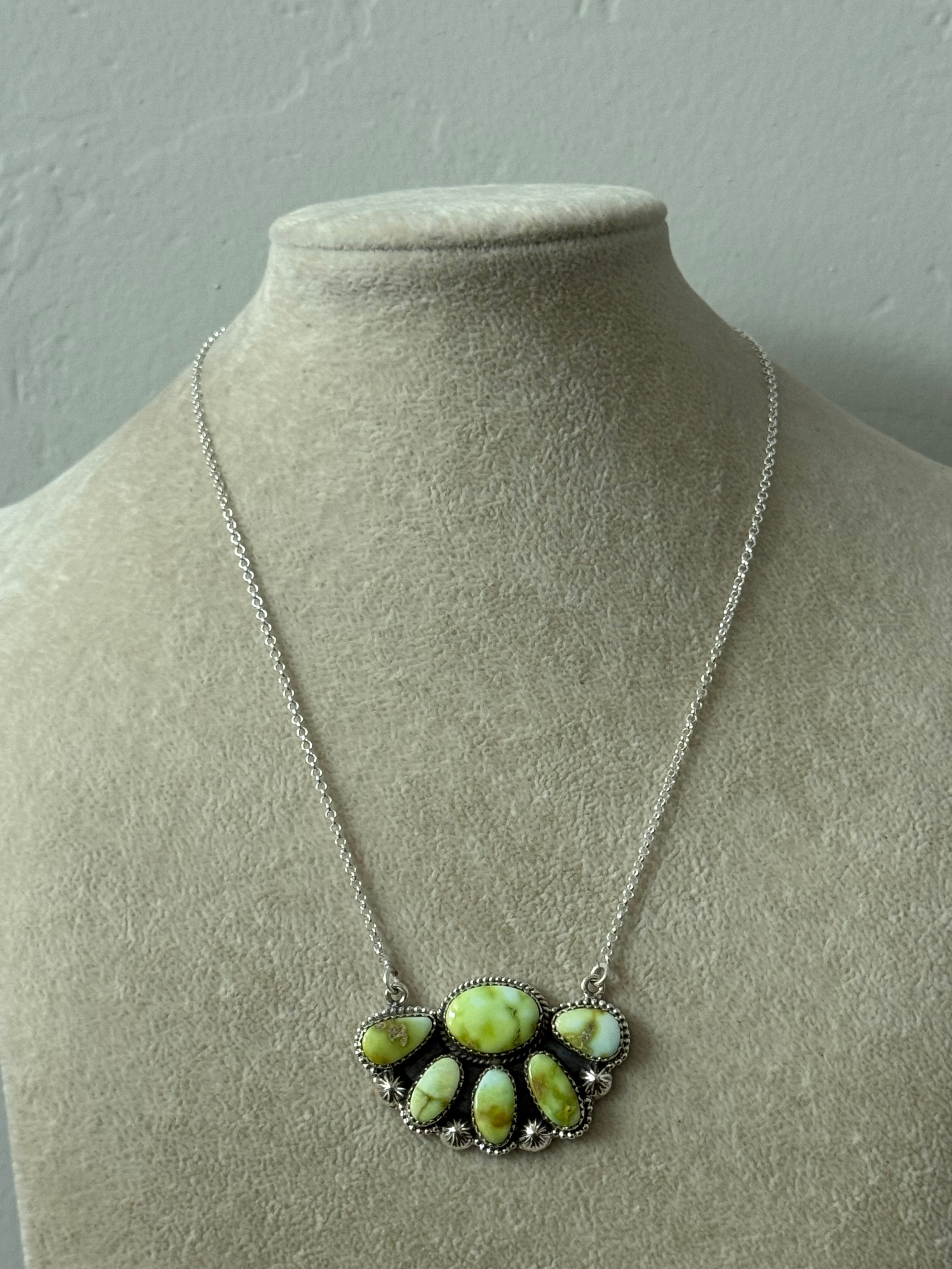 Southwest Palomino Variscite & Sterling Silver Cluster Necklace