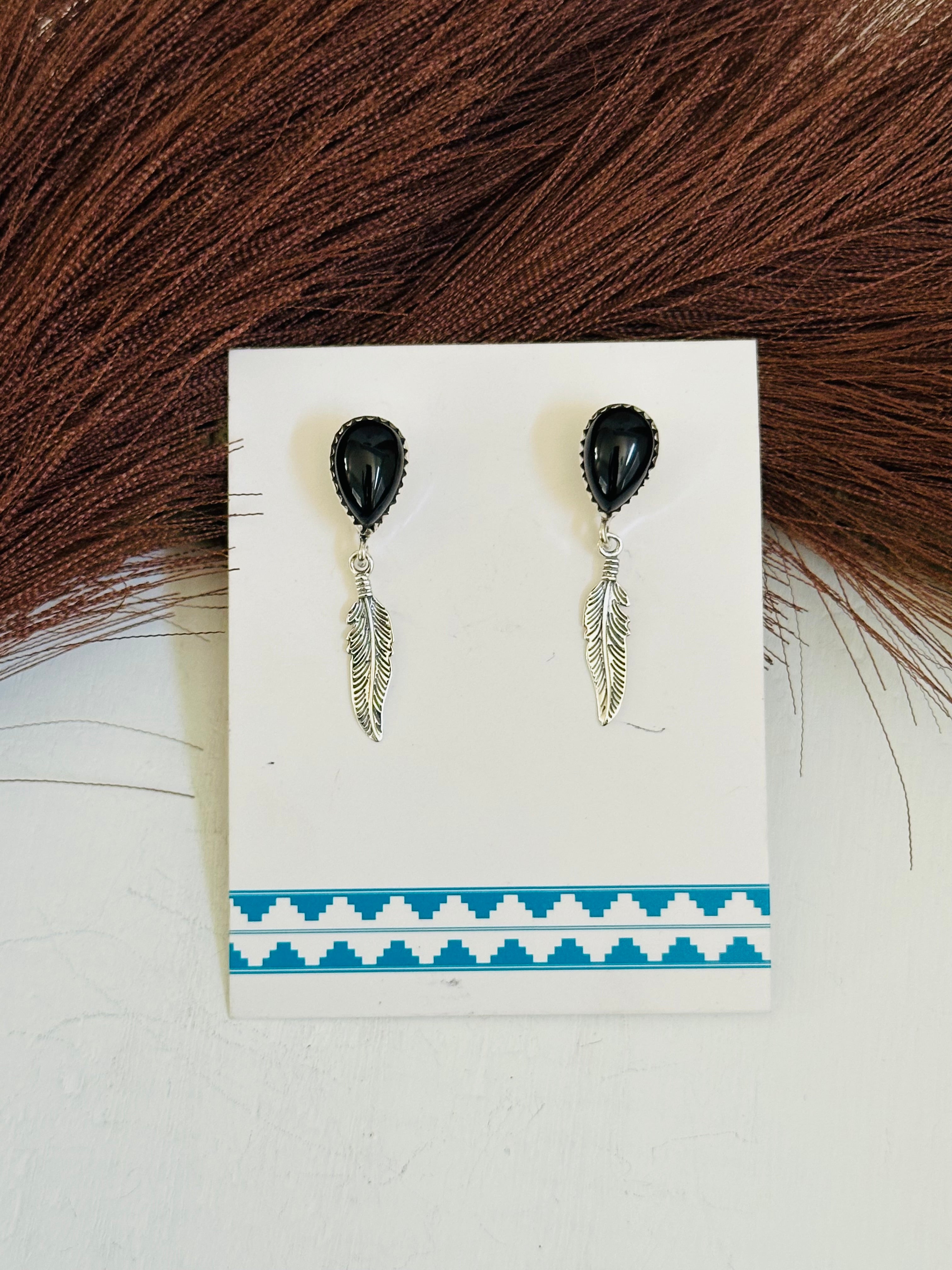 TTD “Heather” Onyx & Sterling Silver Post Dangle Earrings