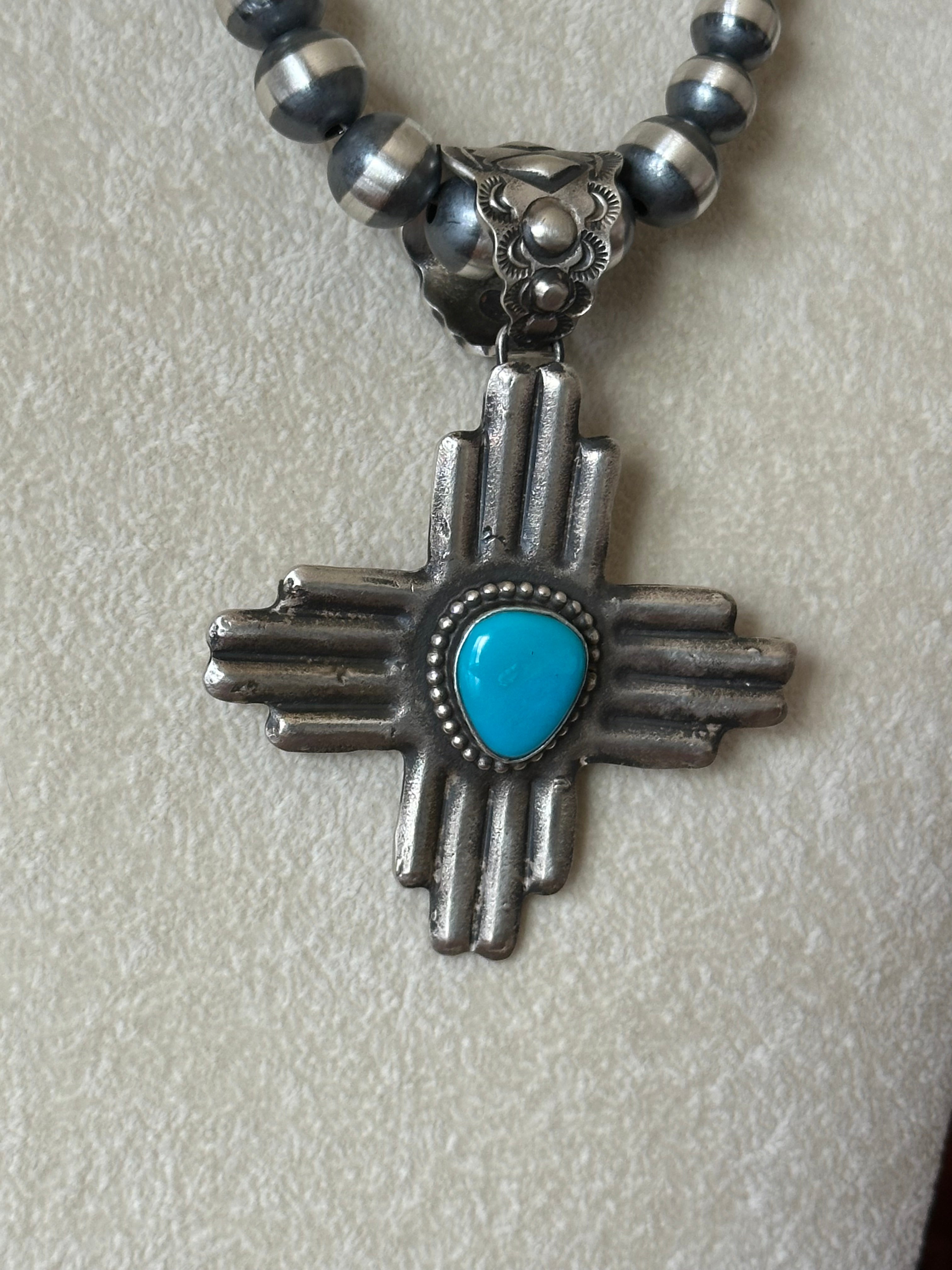 Shawn Cayatineto Kingman Turquoise & Sterling Silver Zia Pendant