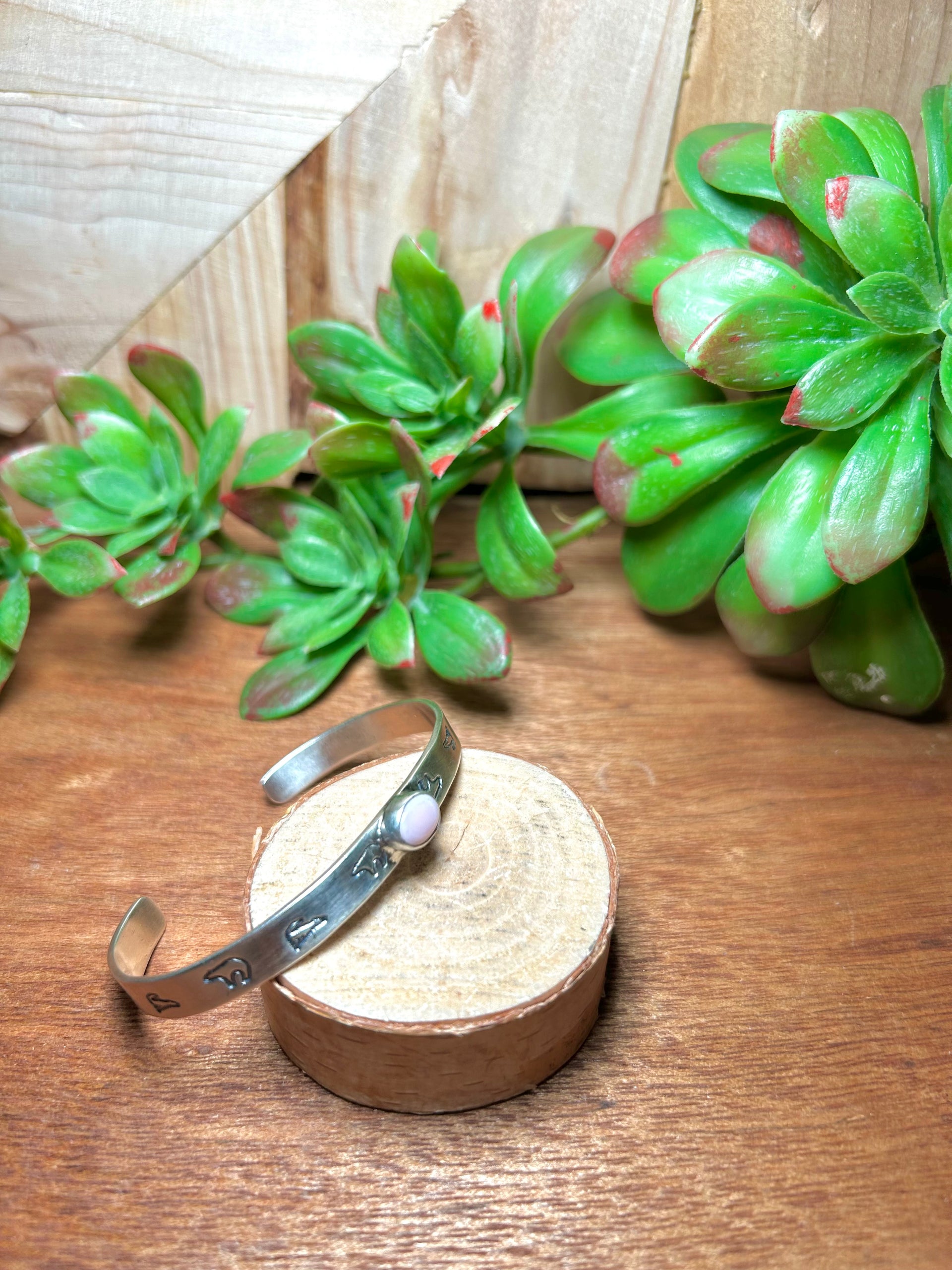 Navajo Made Pink Conch & Sterling Silver Cuff Bracelet