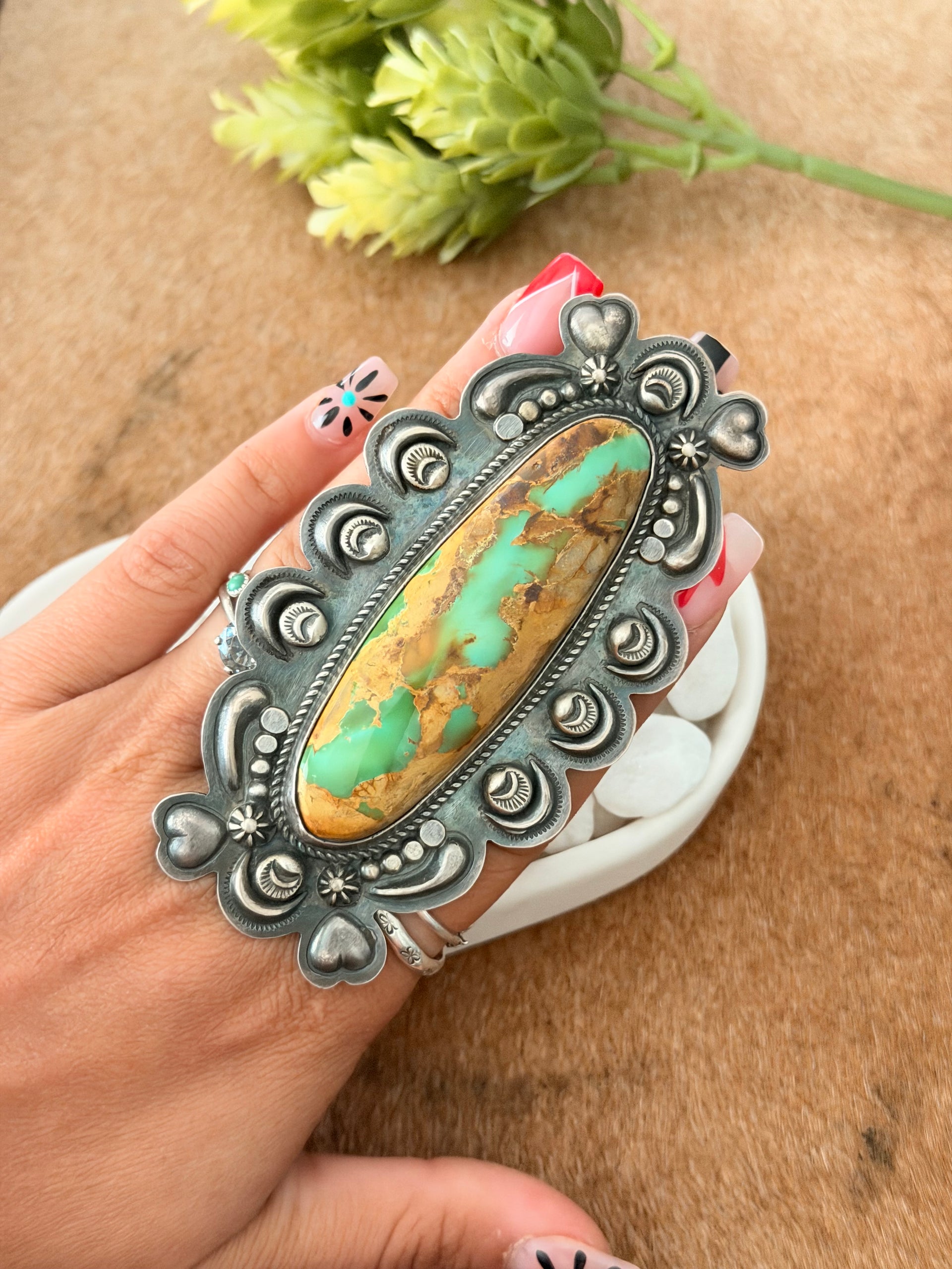 Vintage Navajo Made Royston Turquoise & Sterling Silver Ring Size 10
