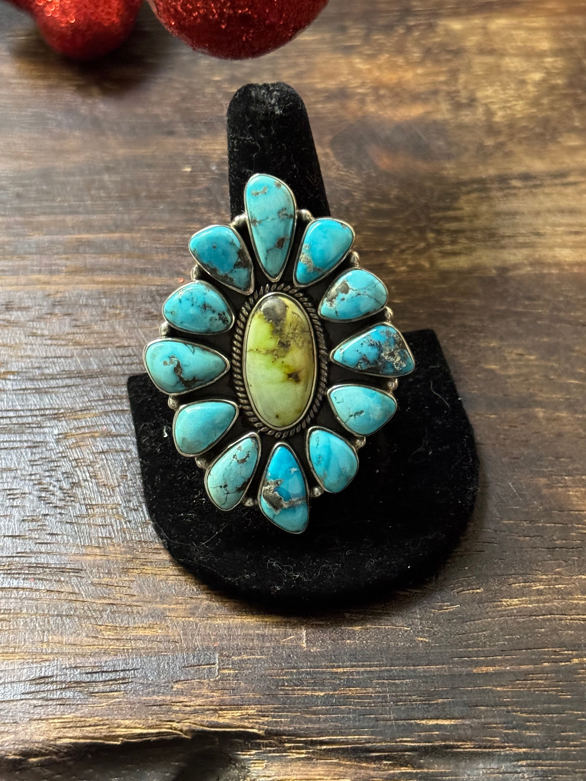 Southwest Handmade Multi Stone & Sterling Silver Adjustable Cluster Ring