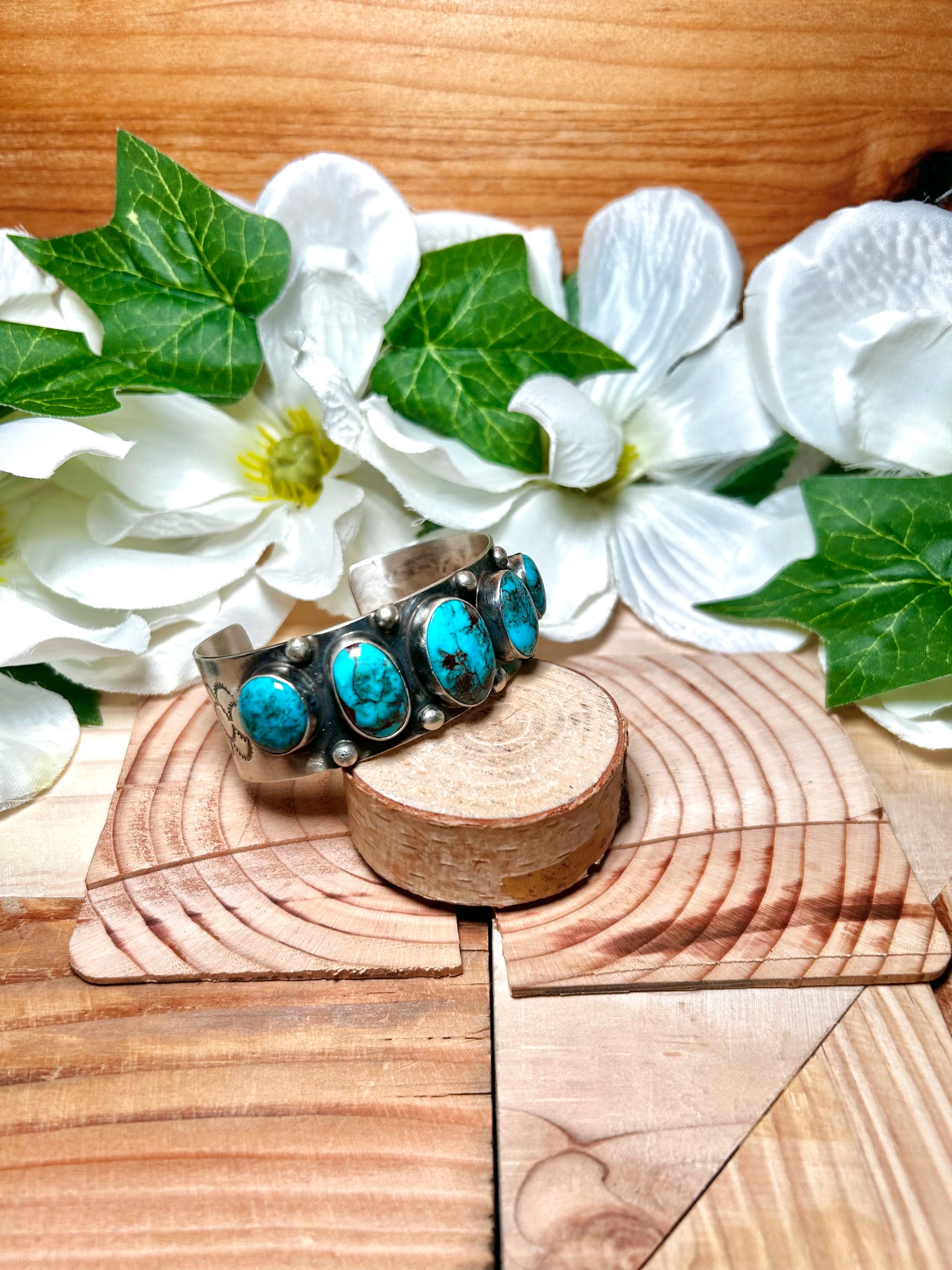 Navajo Made Egyptian Turquoise & Sterling Silver Cuff Bracelet