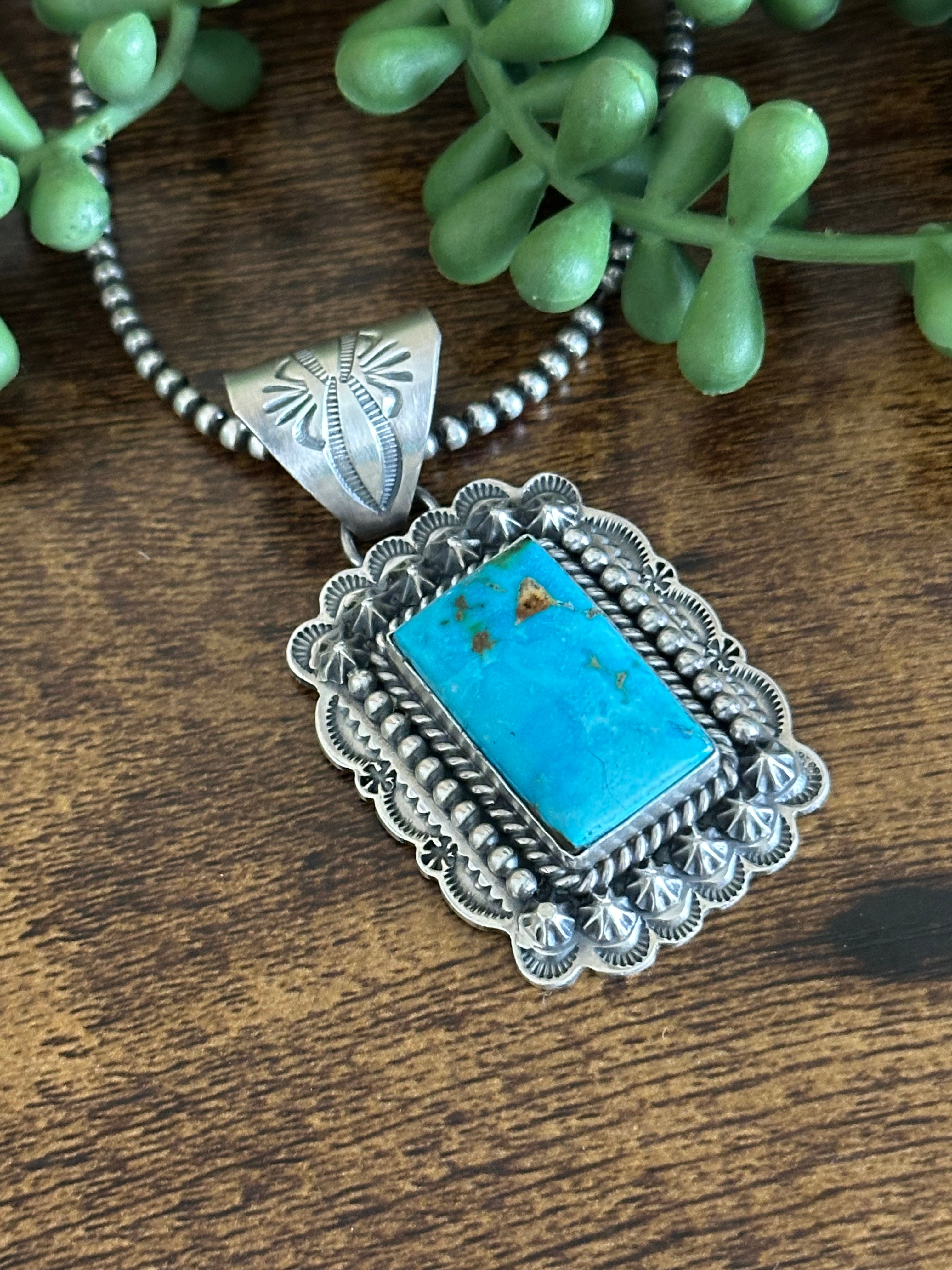 Gilbert Platero Sonoran Mountain Turquoise & Sterling Silver Pendant