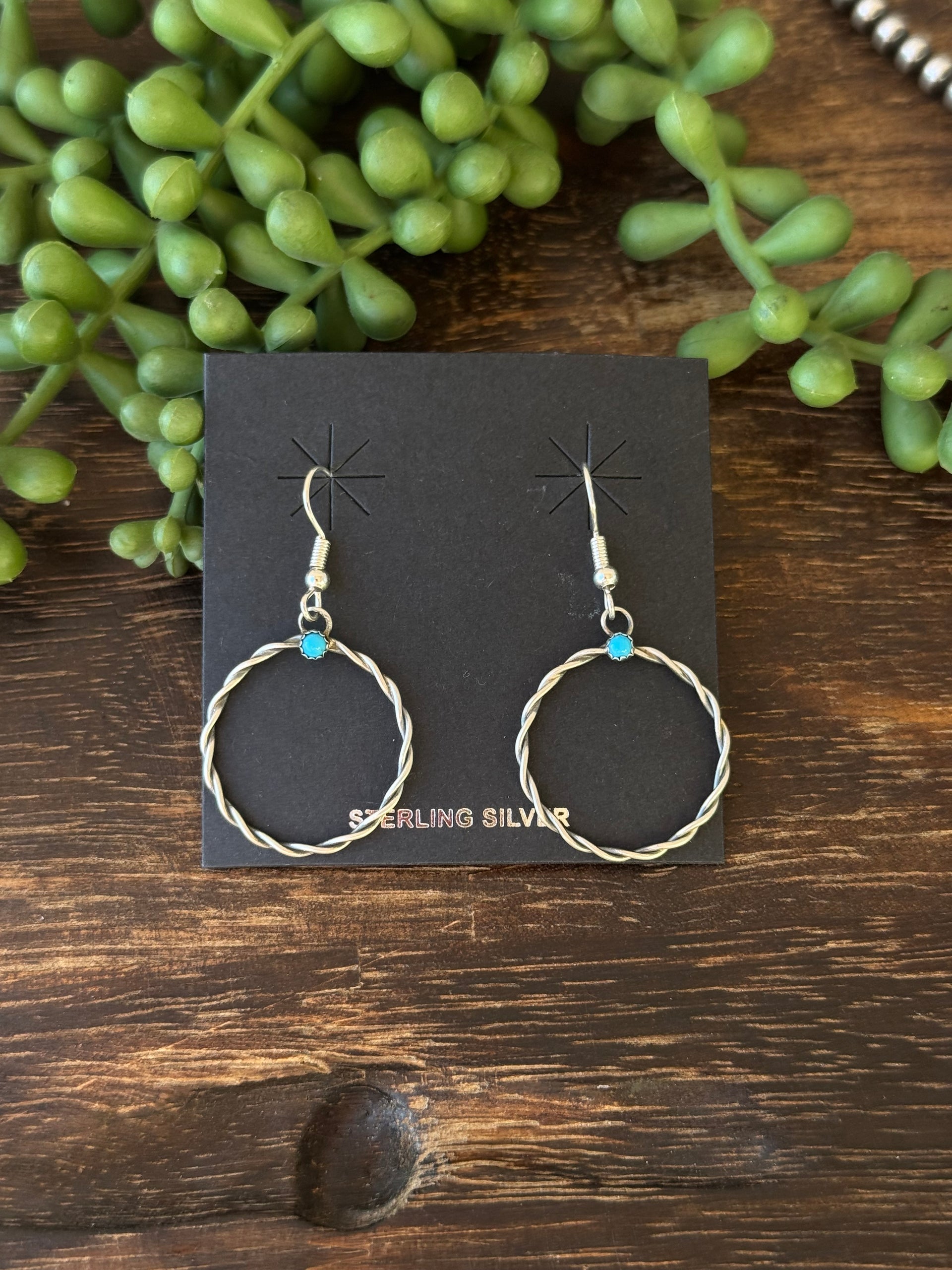 Navajo Made Kingman Turquoise & Sterling Silver Dangle Earrings