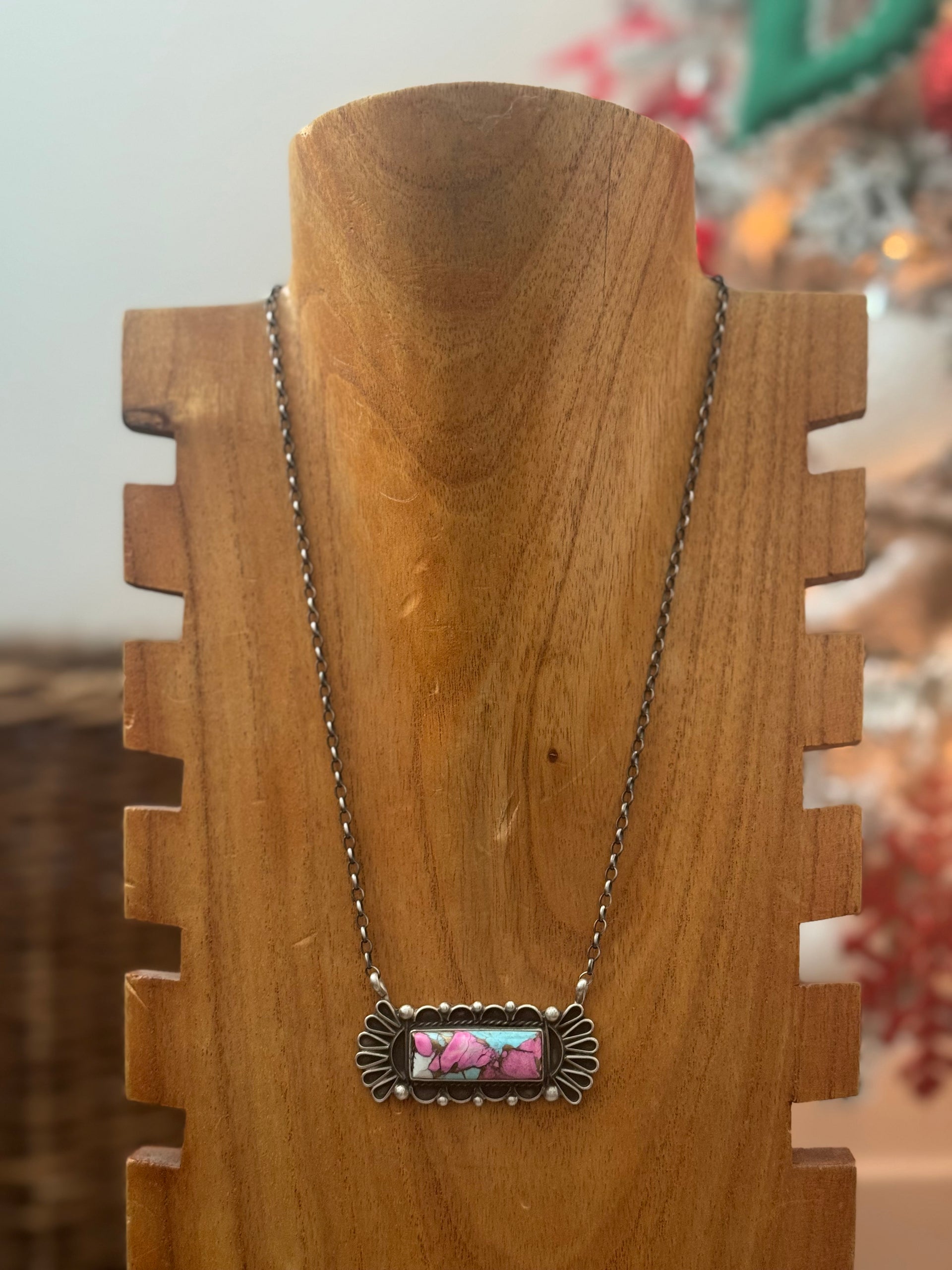 Geraldine James Cotton Candy Composite & Sterling Silver Bar Necklace