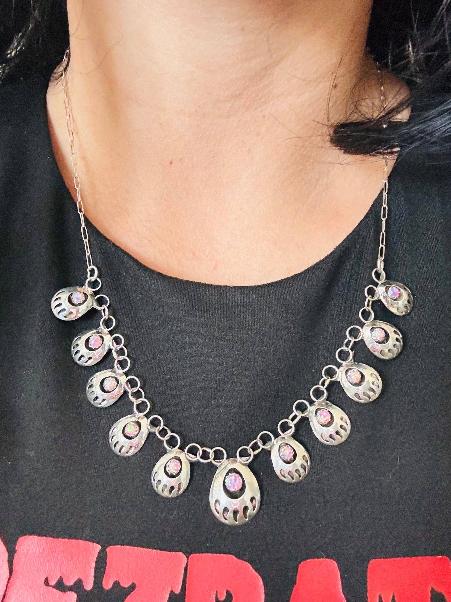 Navajo Made Opal & Sterling Silver Necklace Set