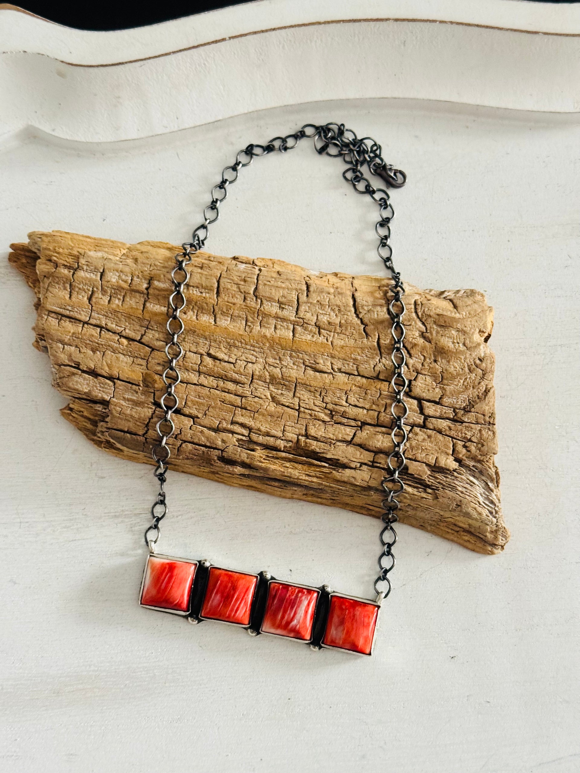 Tia Long Spiny Oyster & Sterling Silver Choker Bar Necklace