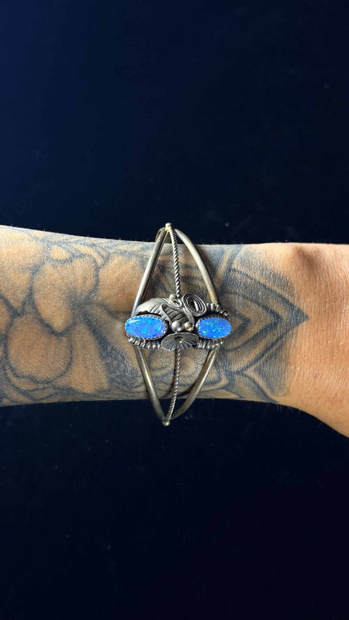 Navajo Made Opal (Man Made) & Sterling Silver Cuff Bracelet