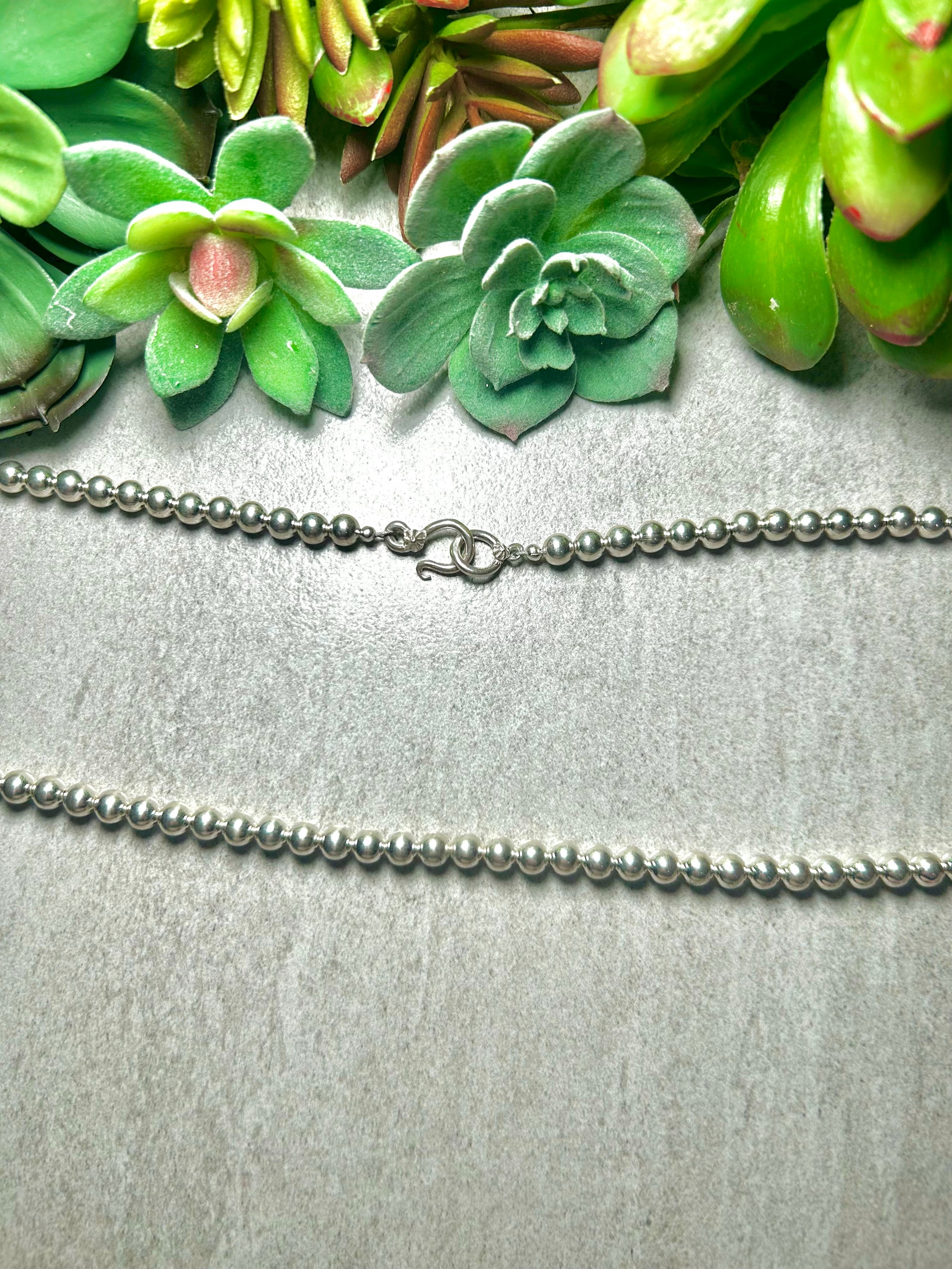 Navajo Made Strung 6 MM Sterling Silver Necklace