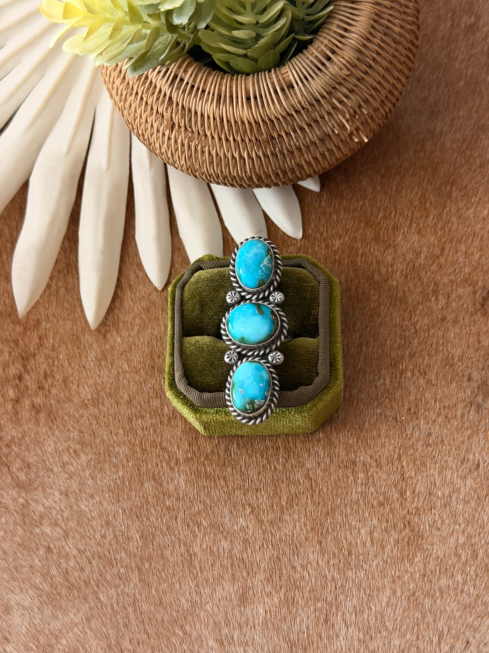 Mary Ann Spencer Sonoran Mountain Turquoise & Sterling Silver Ring Size 6.75