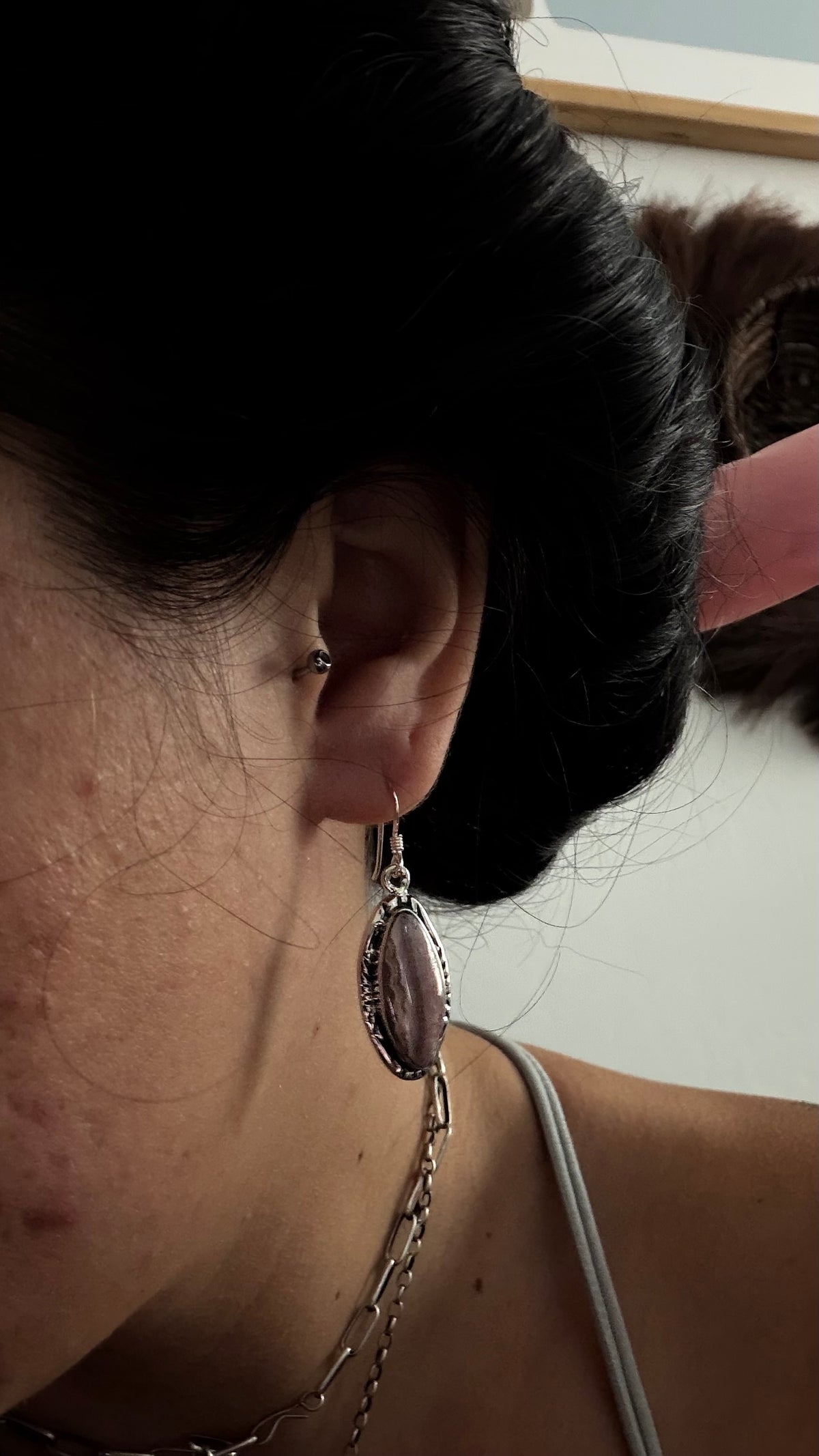 Navajo Made Rhodochrosite & Sterling Silver Dangle Earrings