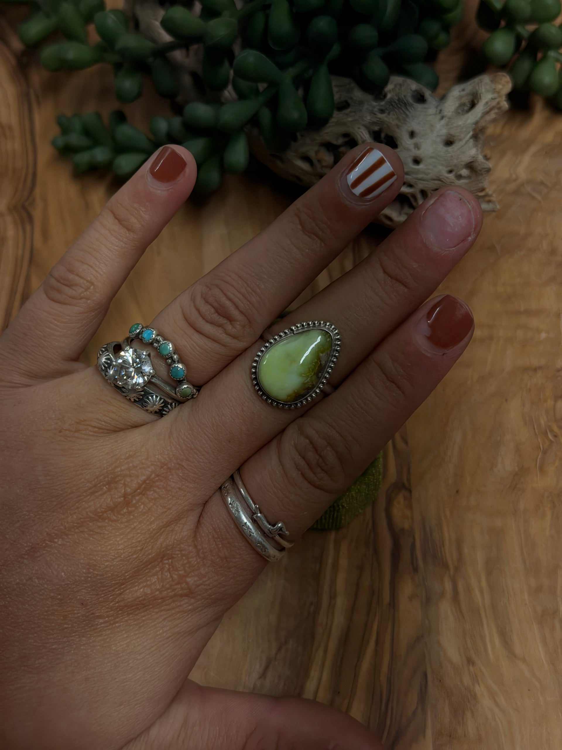 Navajo Made Palomino Variscite & Sterling Silver Ring Size 7
