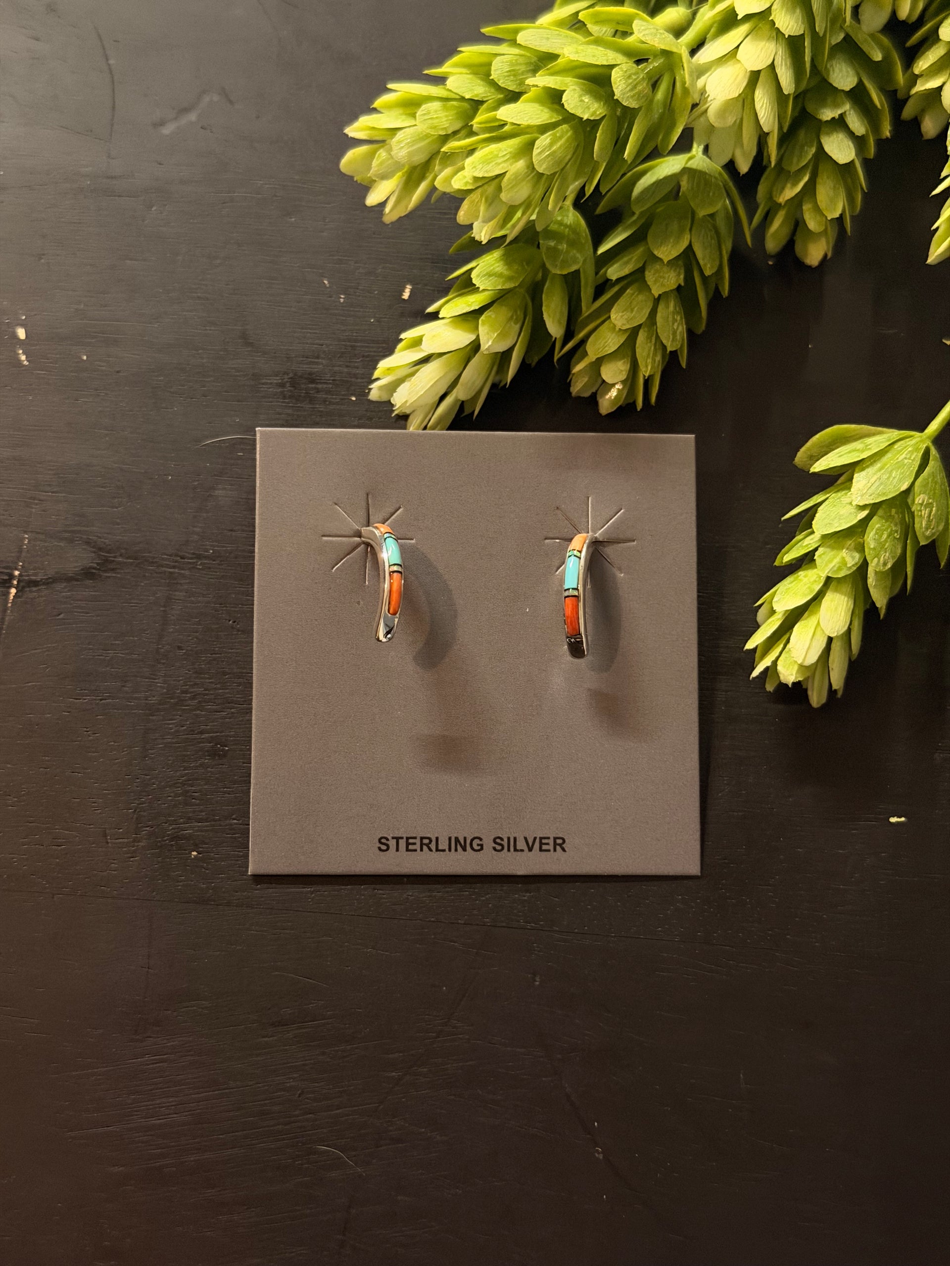 Navajo Made Multi Stone & Sterling Silver Inlay Post Earrings