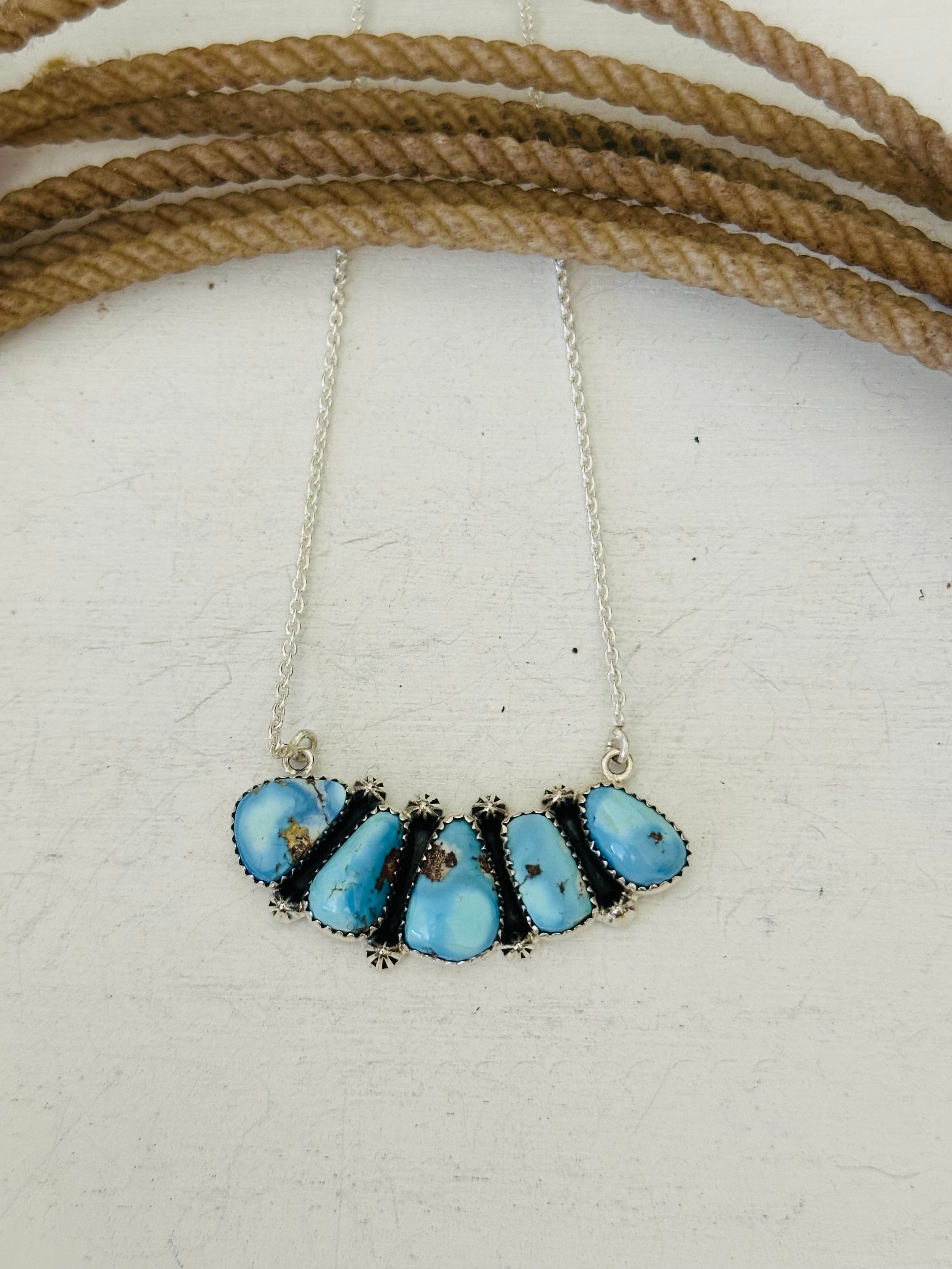 Southwest Handmade Golden Hills Turquoise & Sterling Silver Necklace