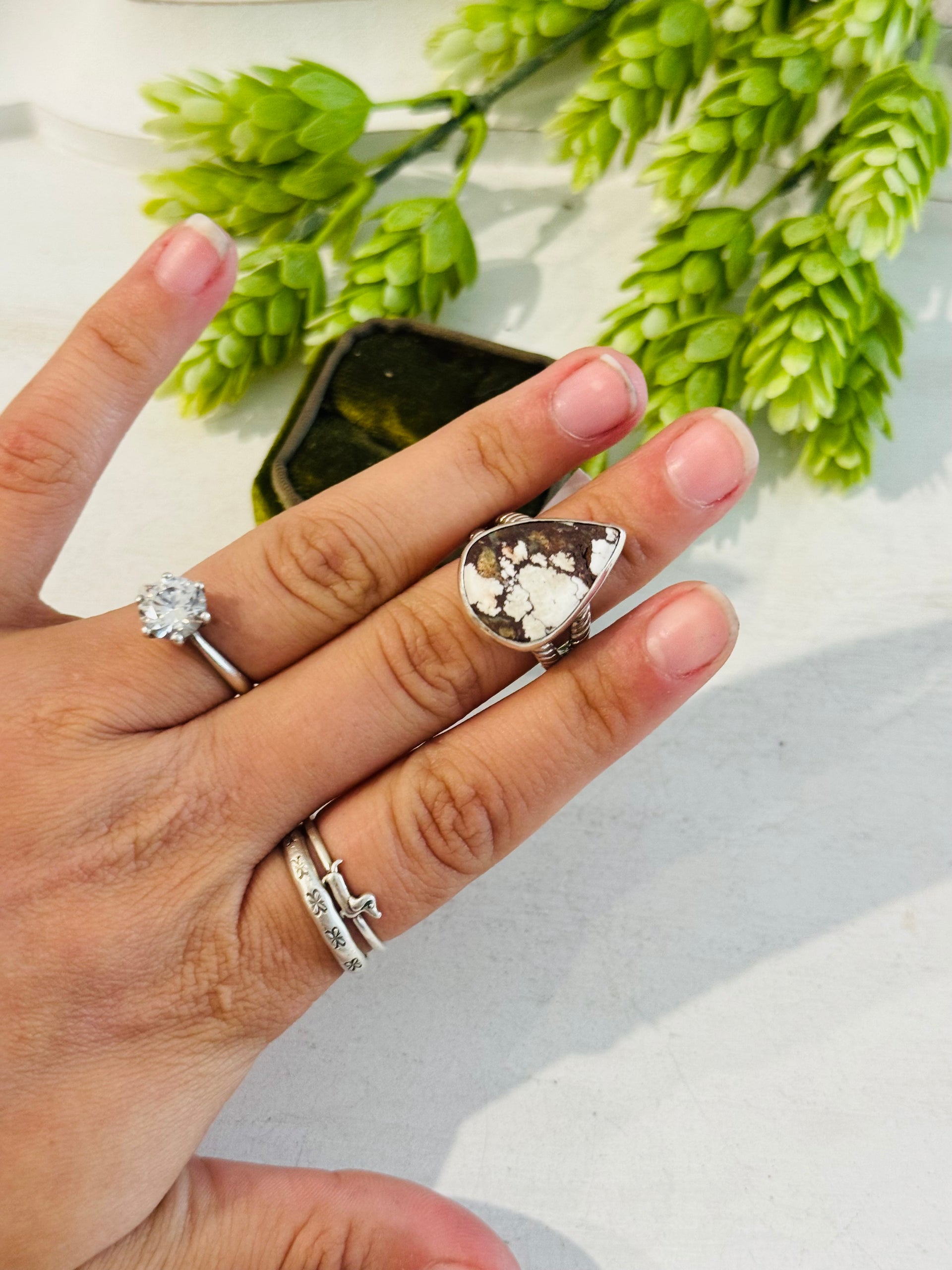 Southwest Made Wild Horse & Sterling Sliver Ring Size 7.5