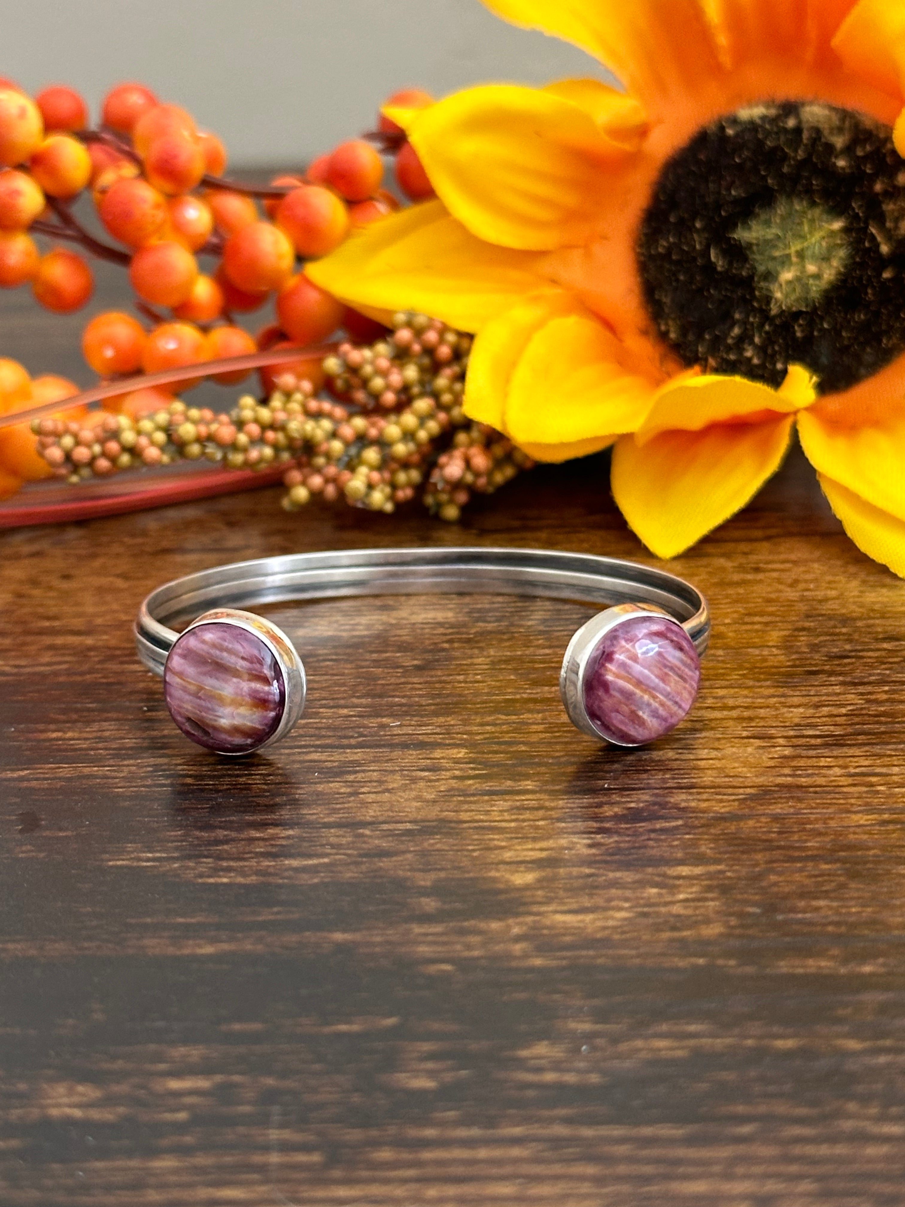 Navajo Made Spiny Oyster & Sterling Silver Cuff Bracelet