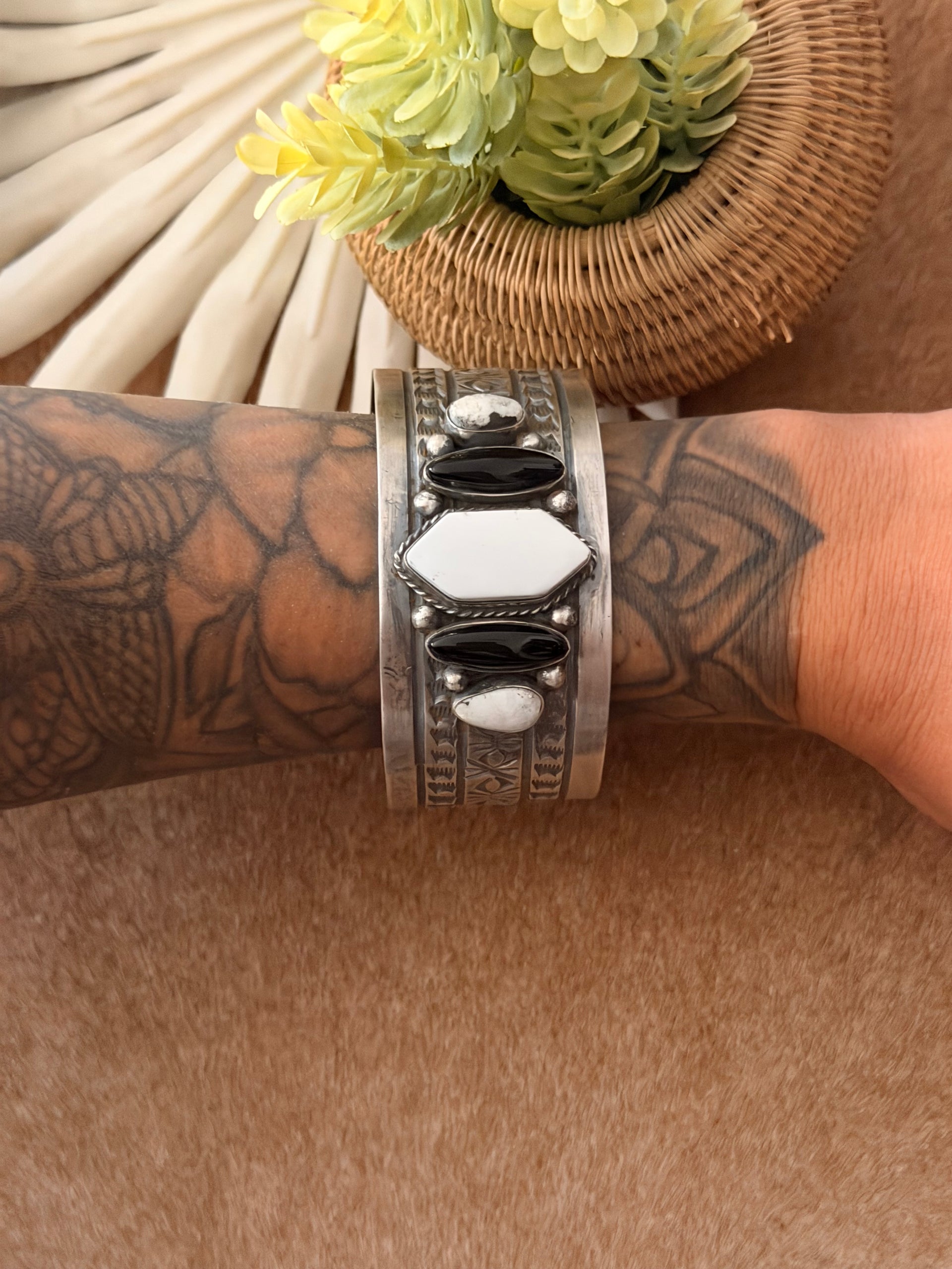 Navajo Made Multi Stone & Sterling Silver Cuff Bracelet