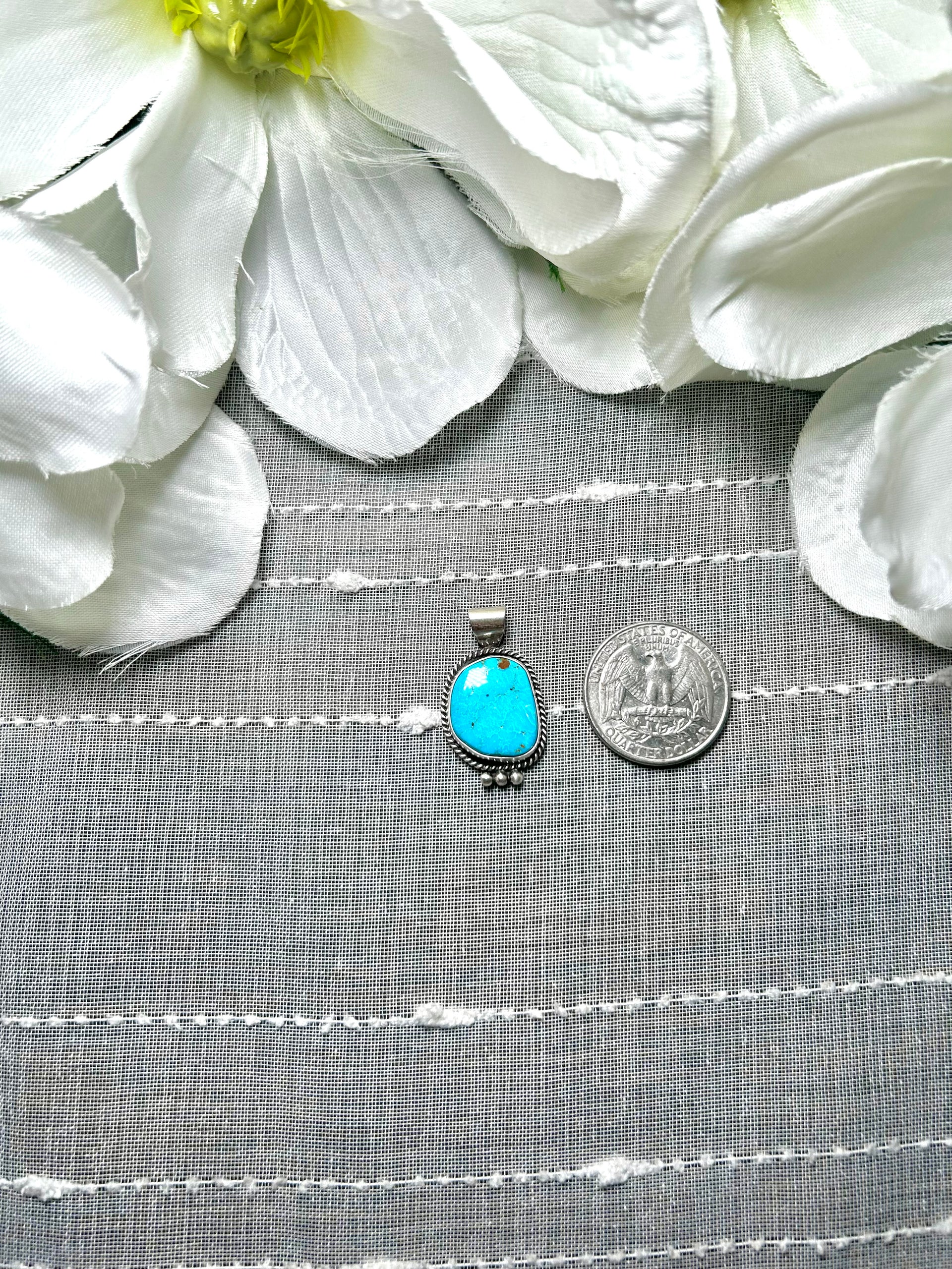 Navajo Made Kingman Turquoise & Sterling Silver Pendant