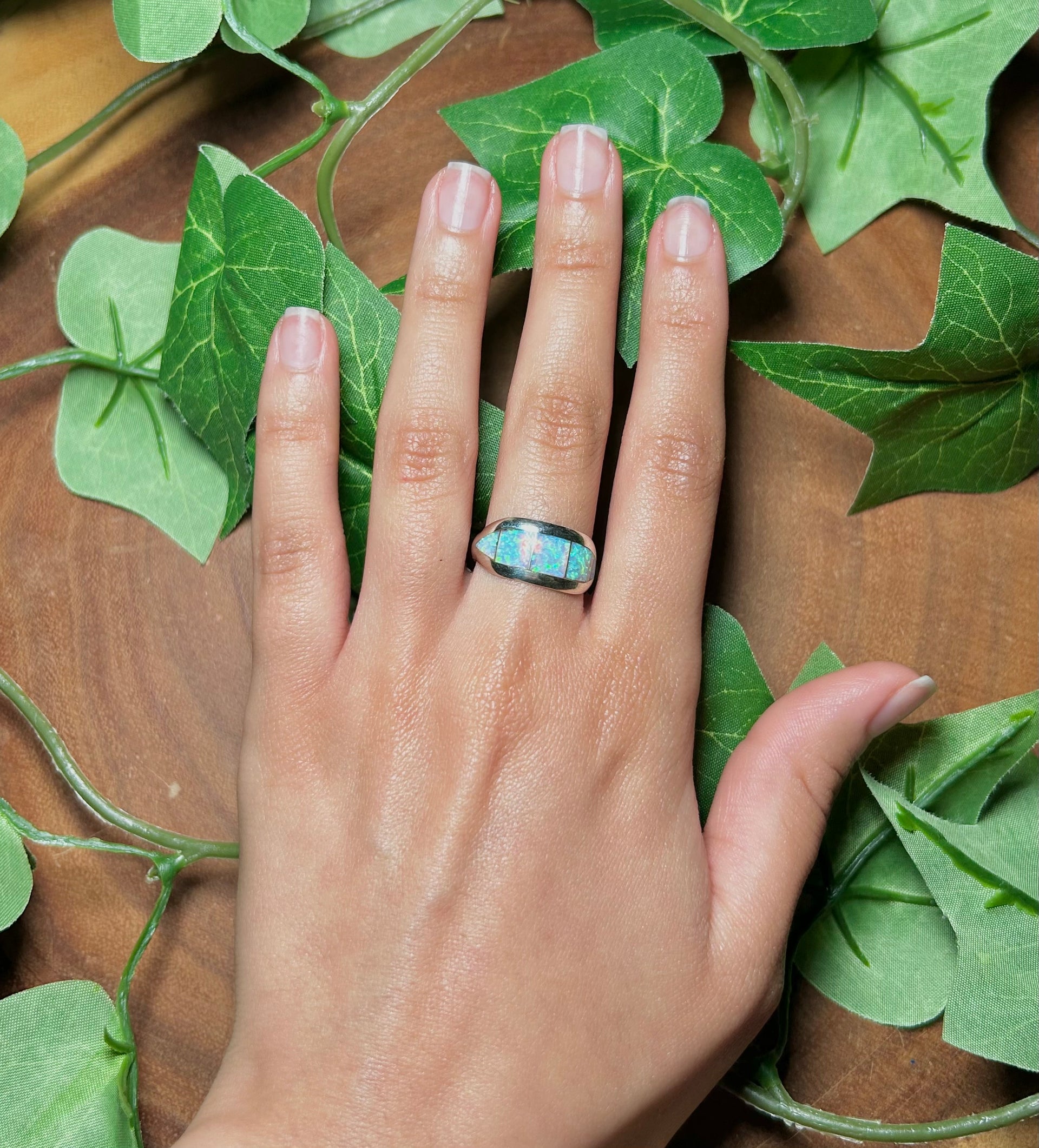 Navajo Made Opal & Sterling Sliver Cluster Ring