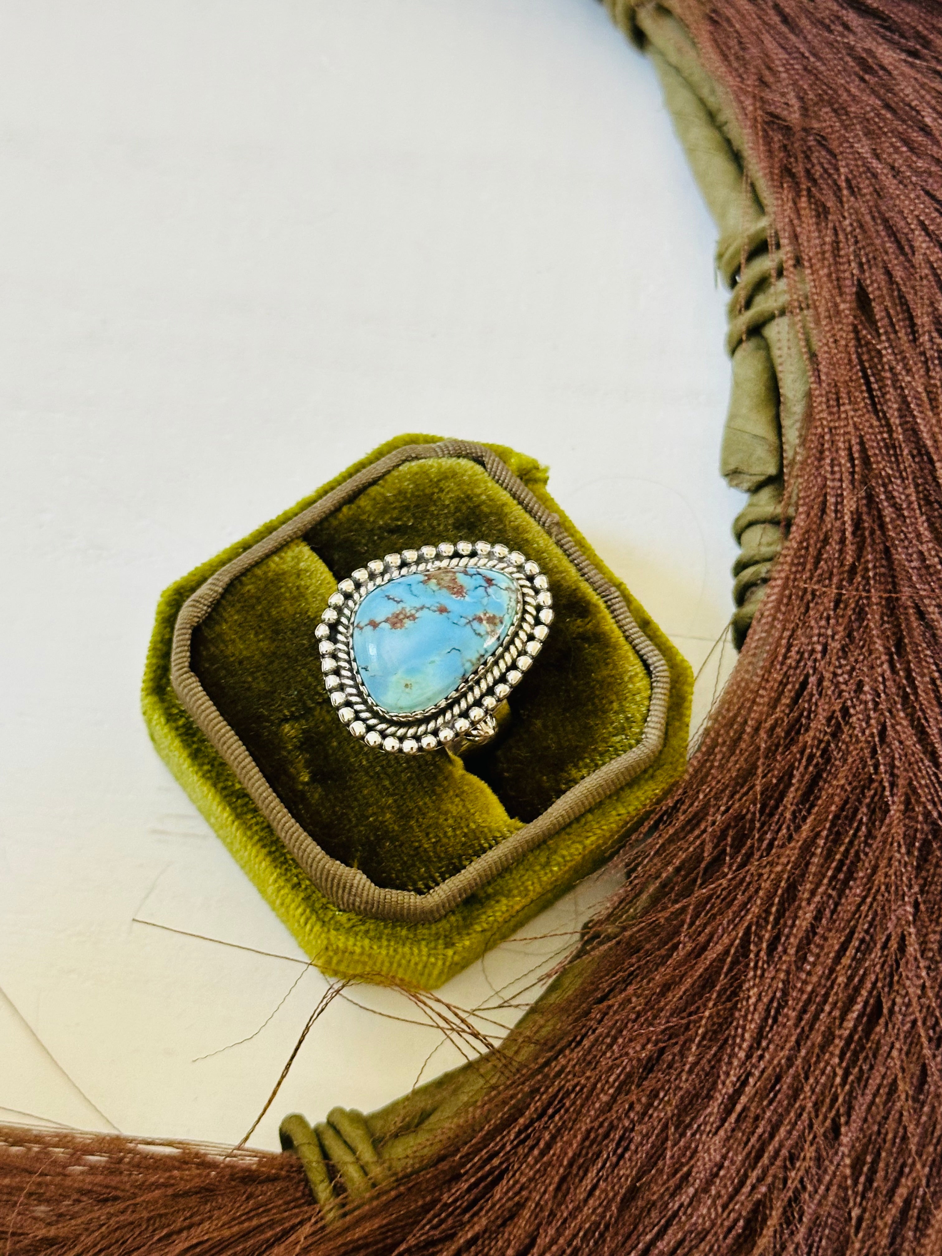 Southwest Handmade Golden Hills Turquoise & Sterling Silver Ring Size 8.75