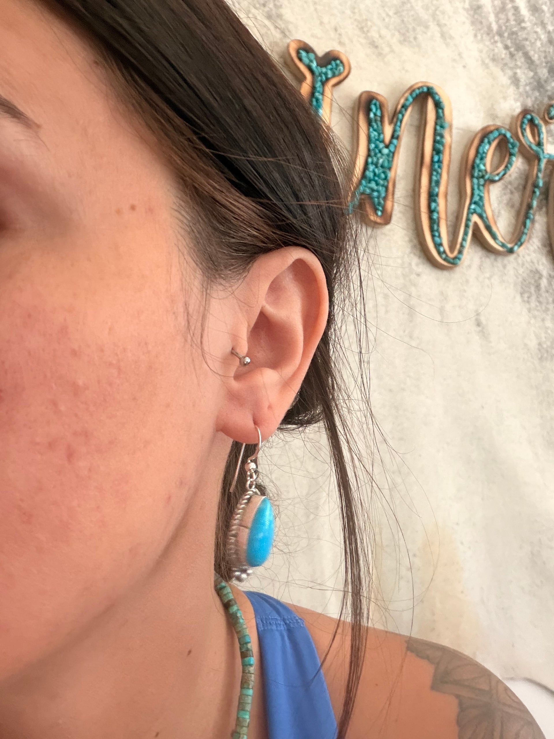 Trish Largo Kingman Turquoise & Sterling Silver Dangle Earrings