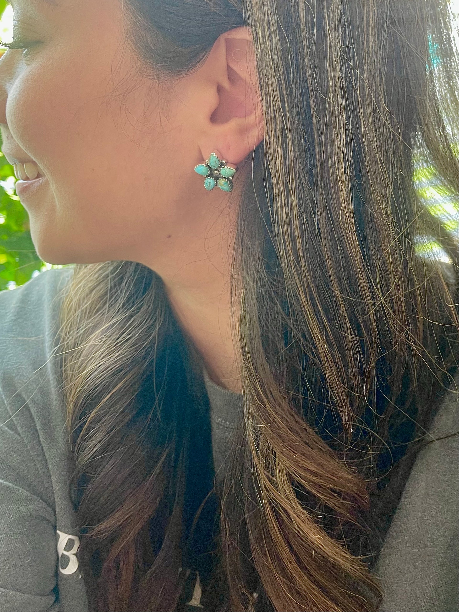 Southwest Handmade Turquoise & Sterling Silver Star Cluster Post Earrings
