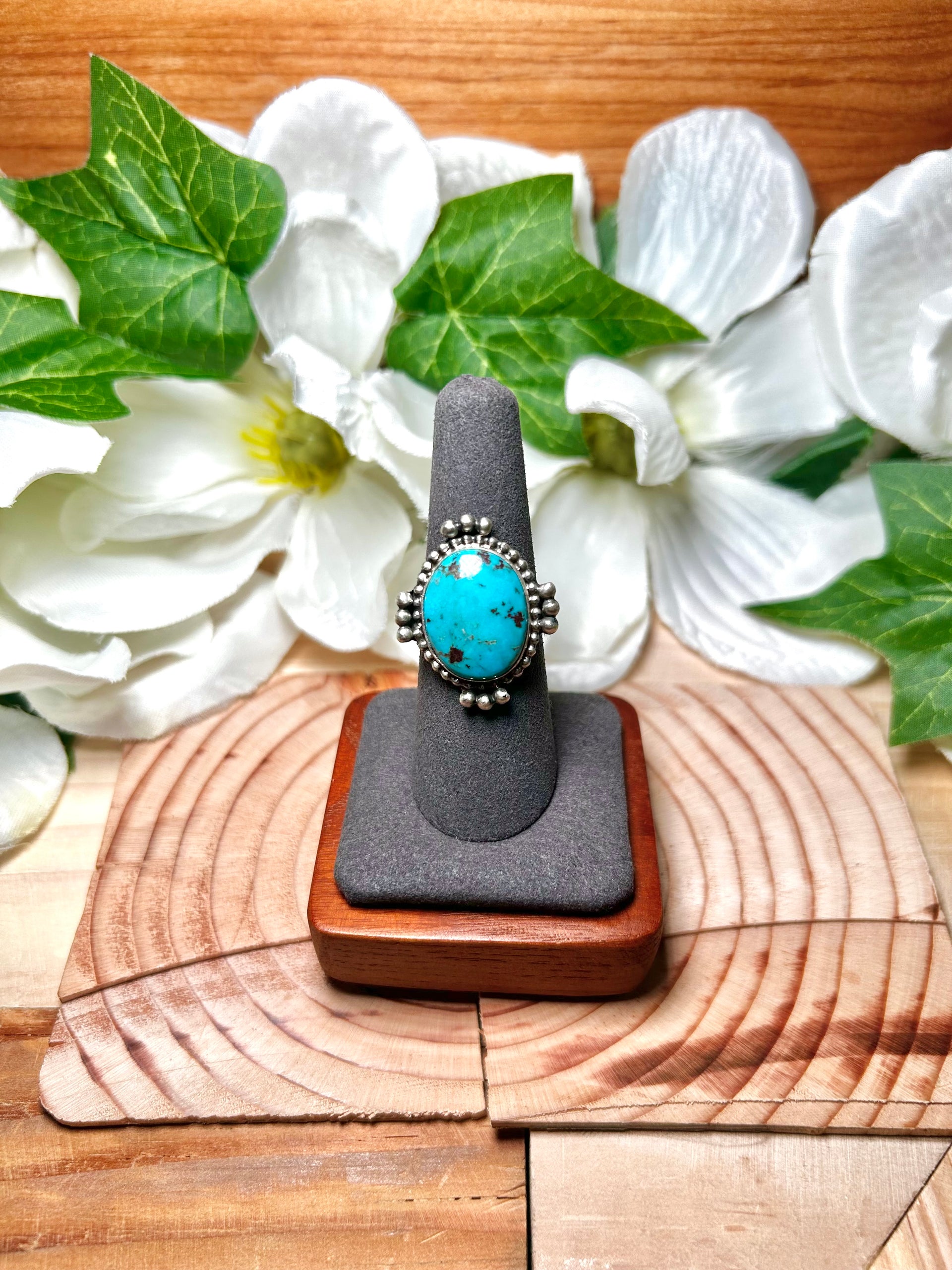 Navajo Made Red Skin Turquoise & Sterling Silver Ring Size 7.5