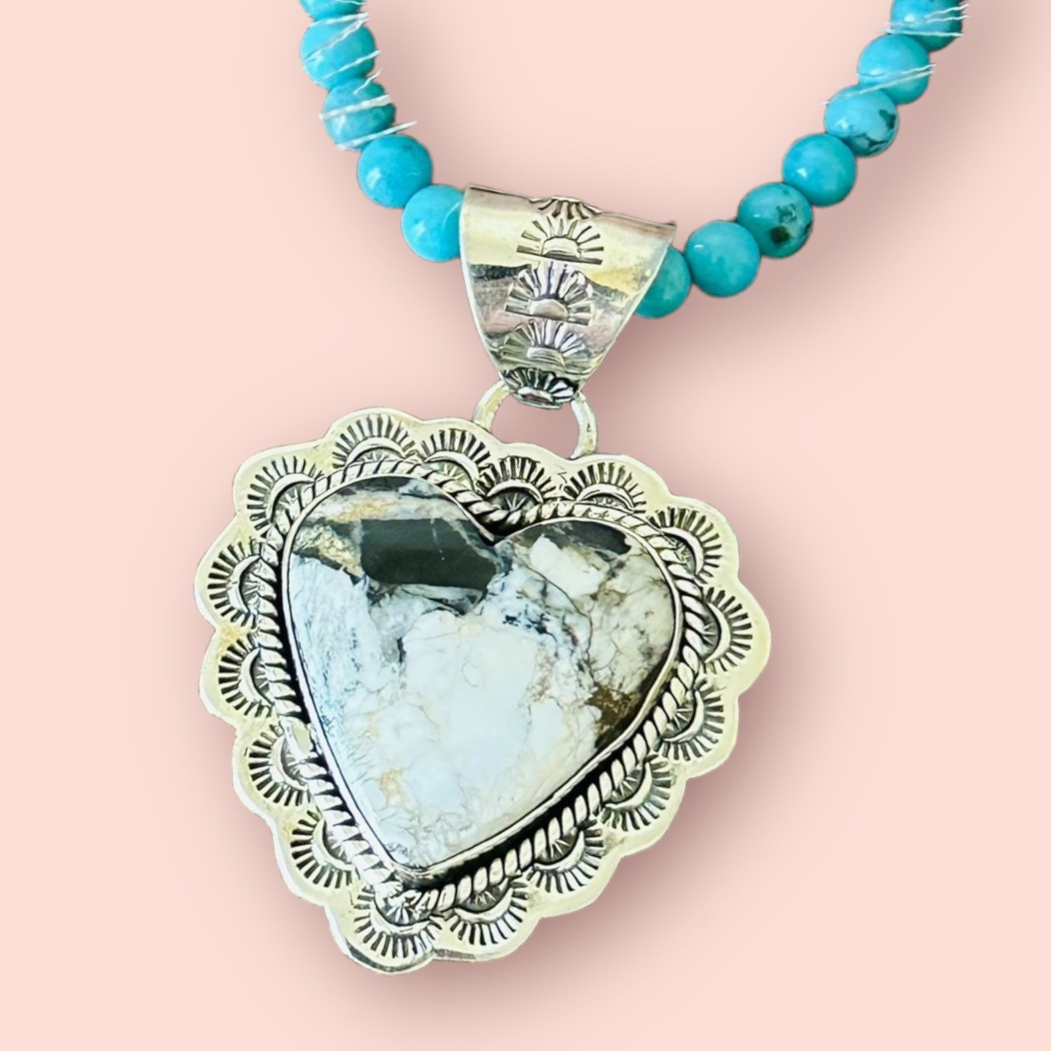 Southwest Handmade White Buffalo & Sterling Silver Heart Pendant