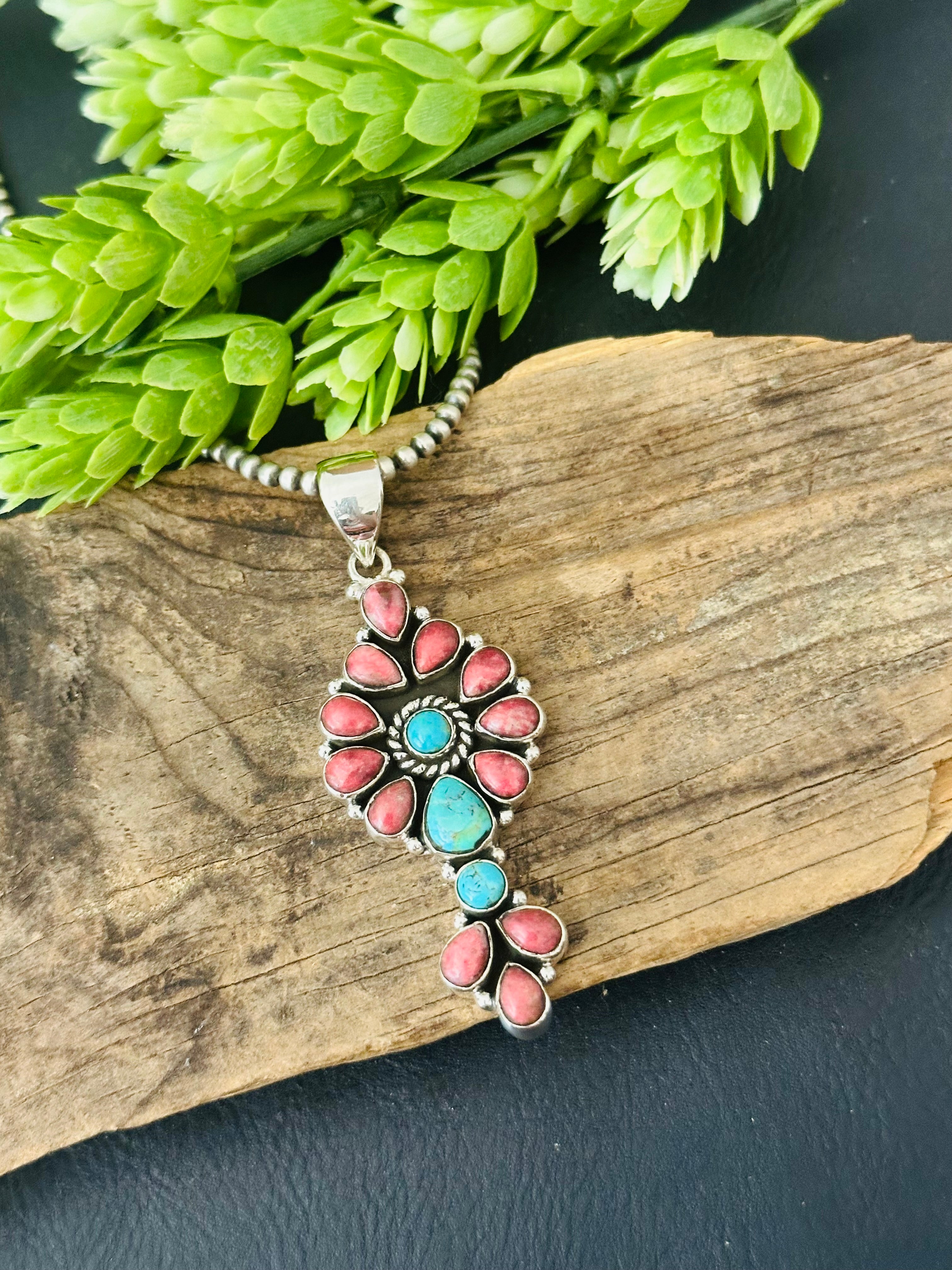 Southwest Handmade Multi Stone & Sterling Silver Cluster Pendant