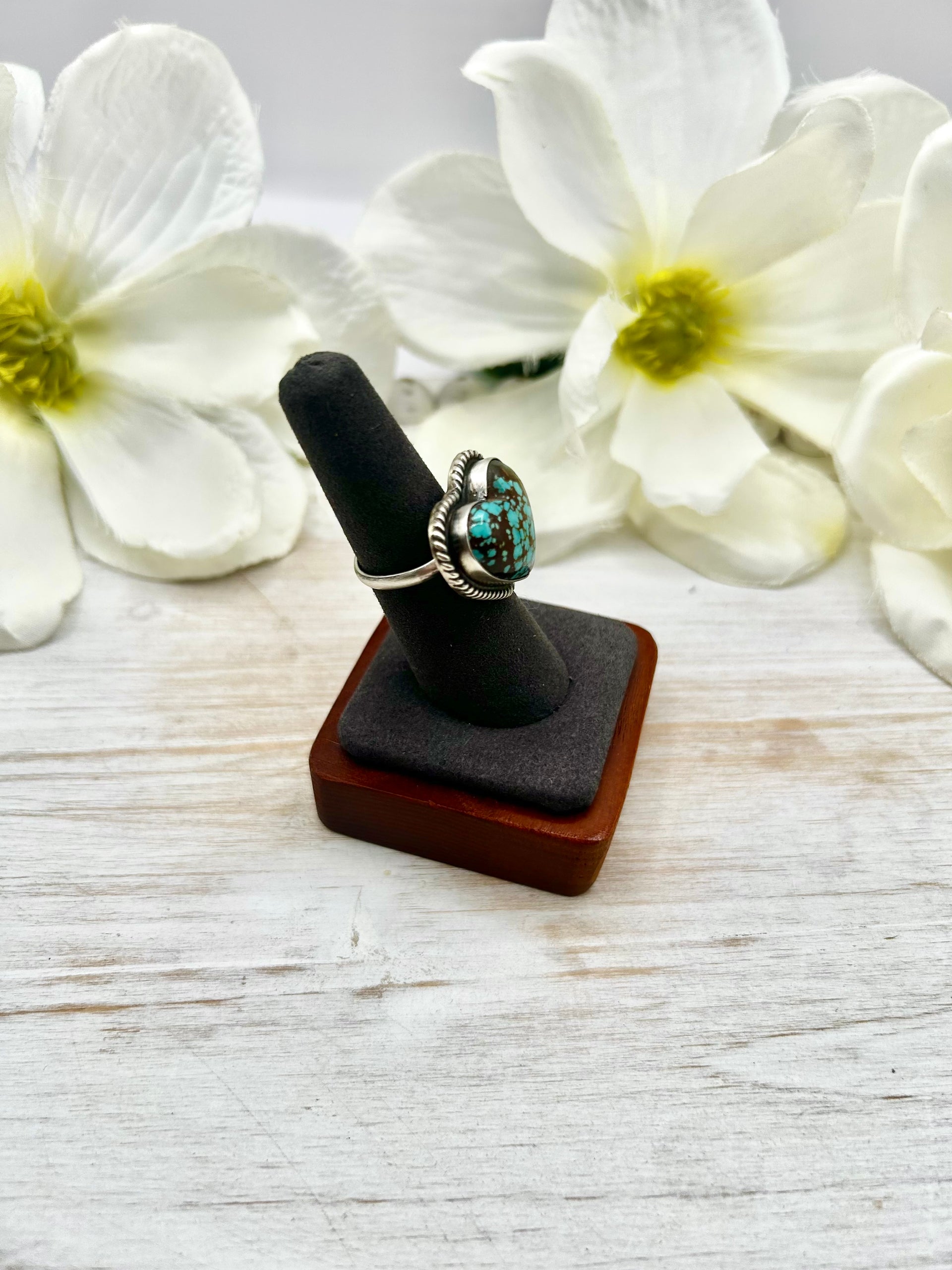 Navajo Made #8 Turquoise & Sterling Silver Adjustable Ring