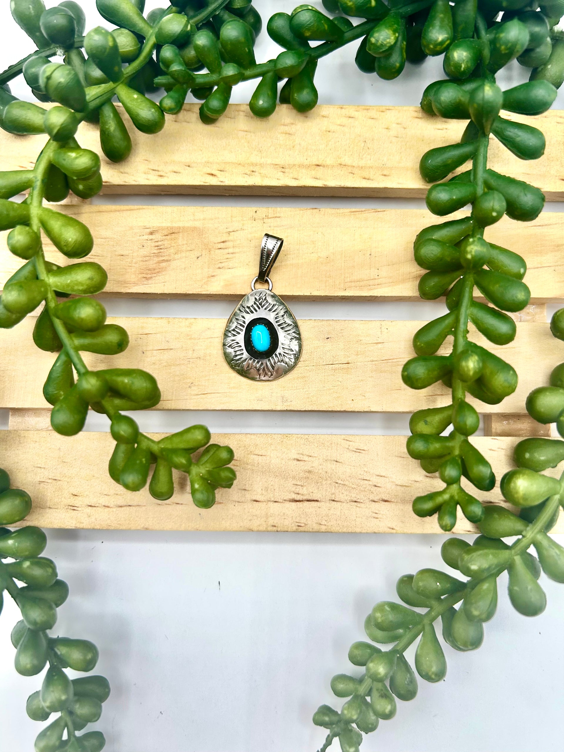 Old Pawn Navajo Made Kingman Turquoise & Sterling Silver Pendant