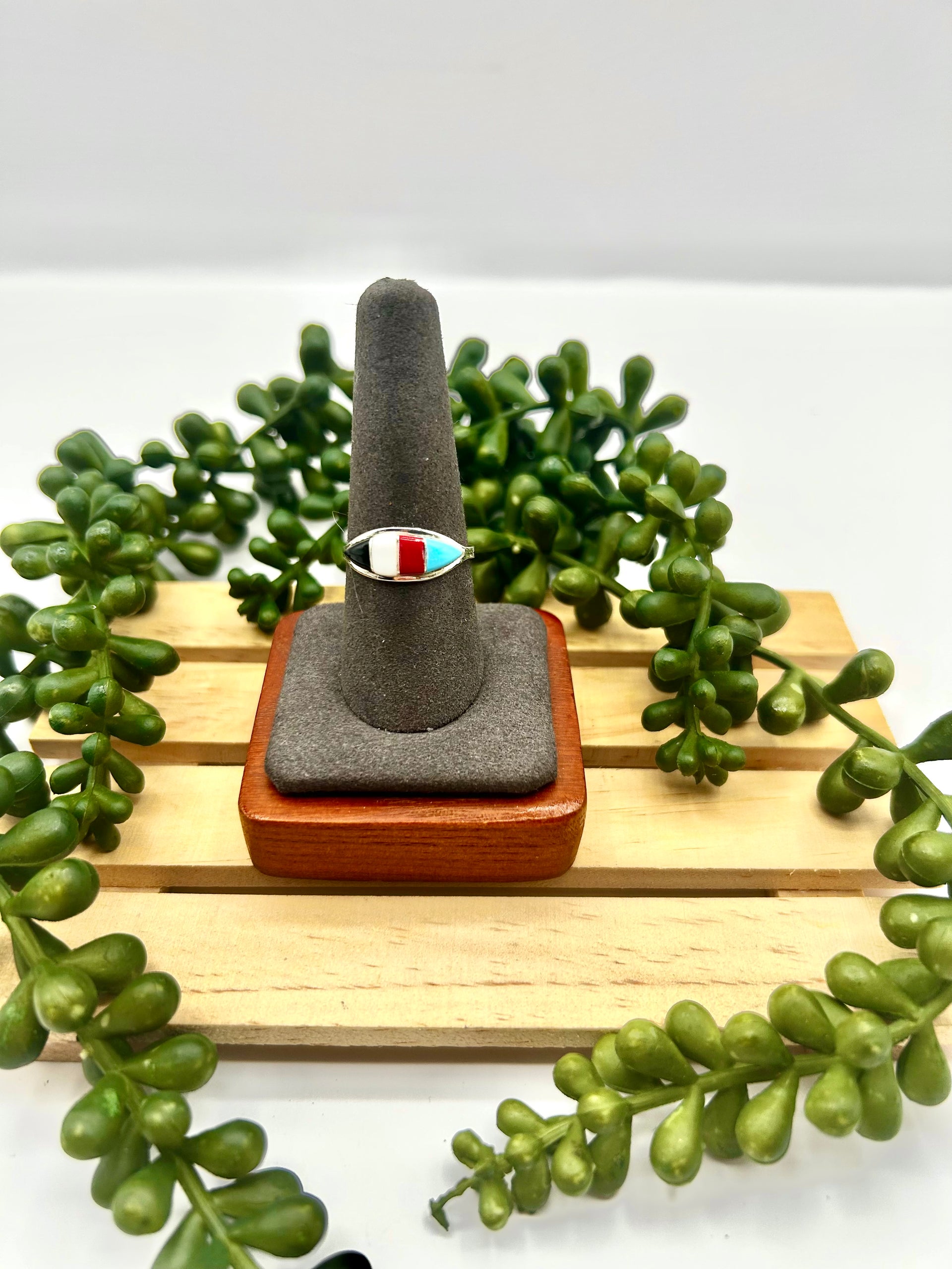 Zuni Kingman Multi Stone  & Sterling Silver Ring