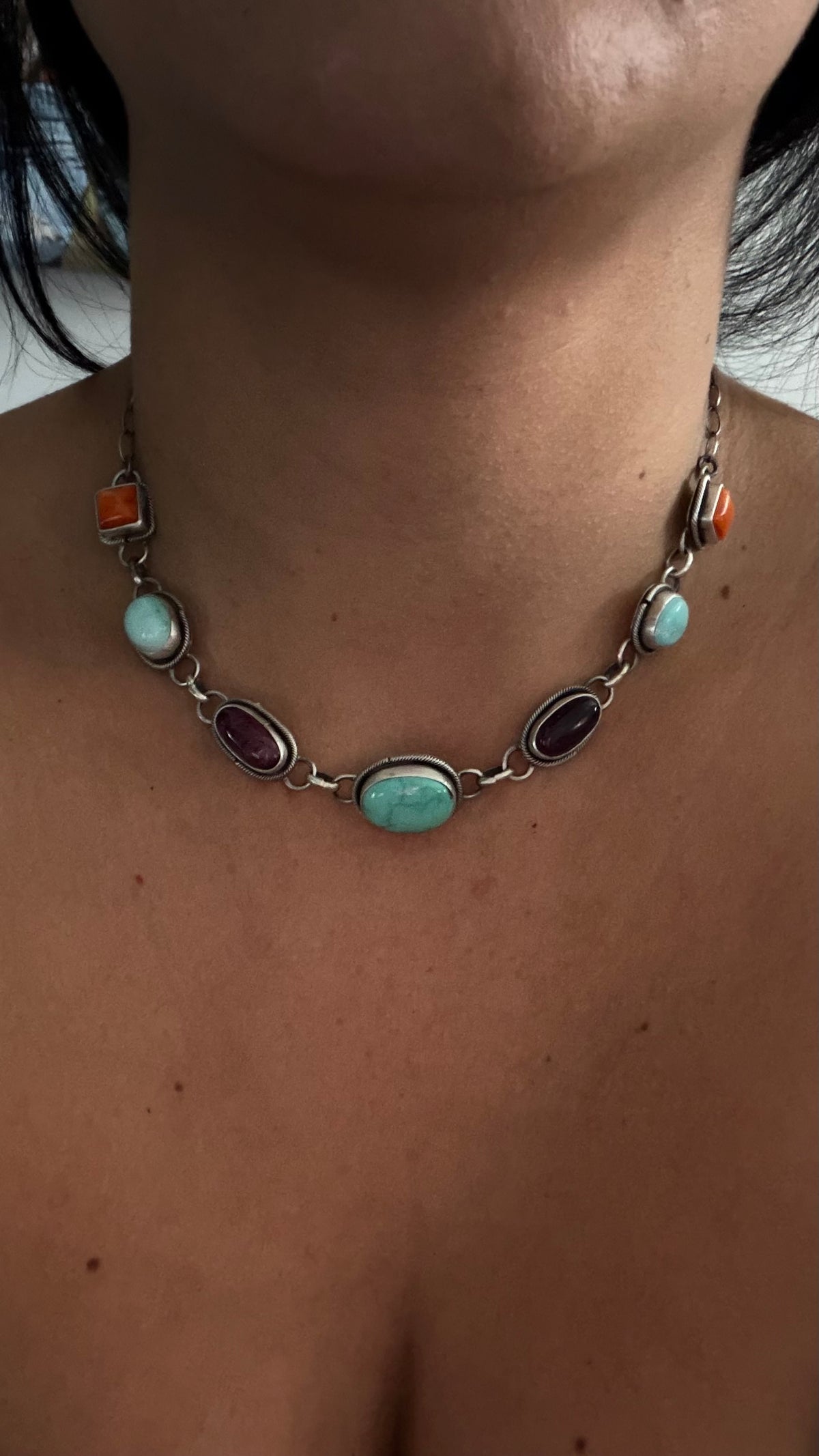 Danny Henio Multi Stone & Sterling Silver Choker Necklace