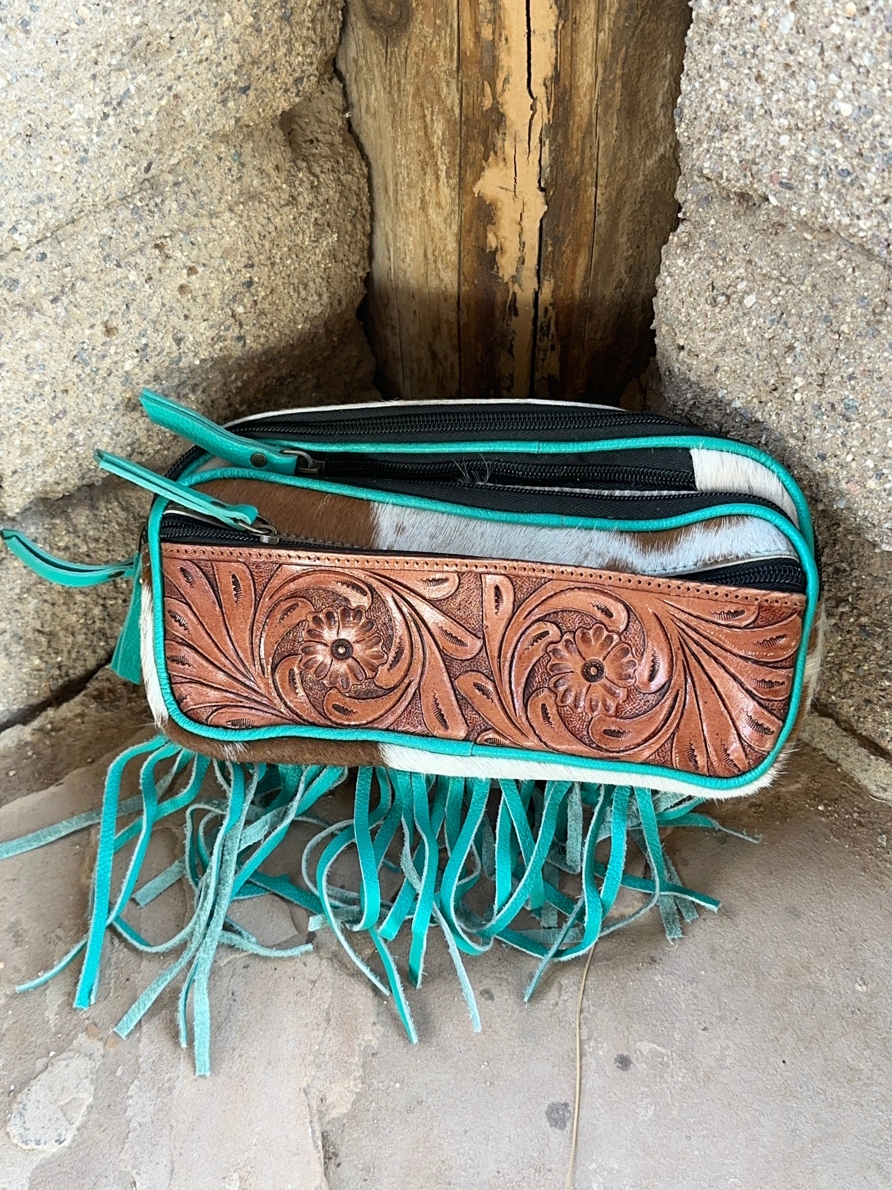 Genuine Tooled Leather Cowhide Cross Body