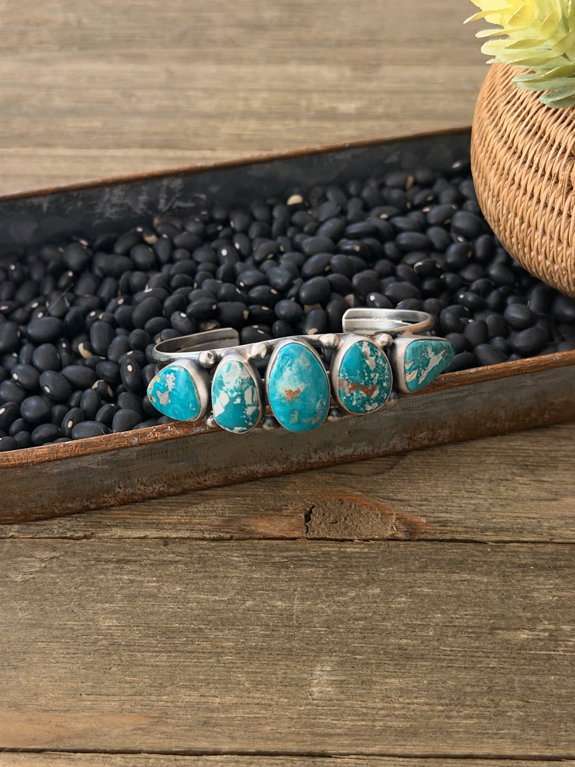 Bobby Johnson Fox Turquoise & Sterling Silver Cluster Cuff Bracelet