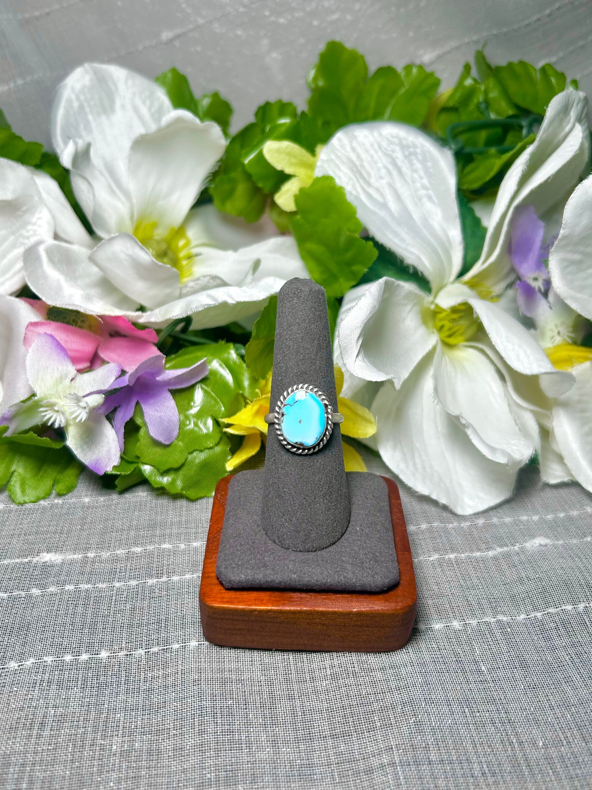 Navajo Made Golden Hill Turquoise & Sterling Silver Ring Size 7.5