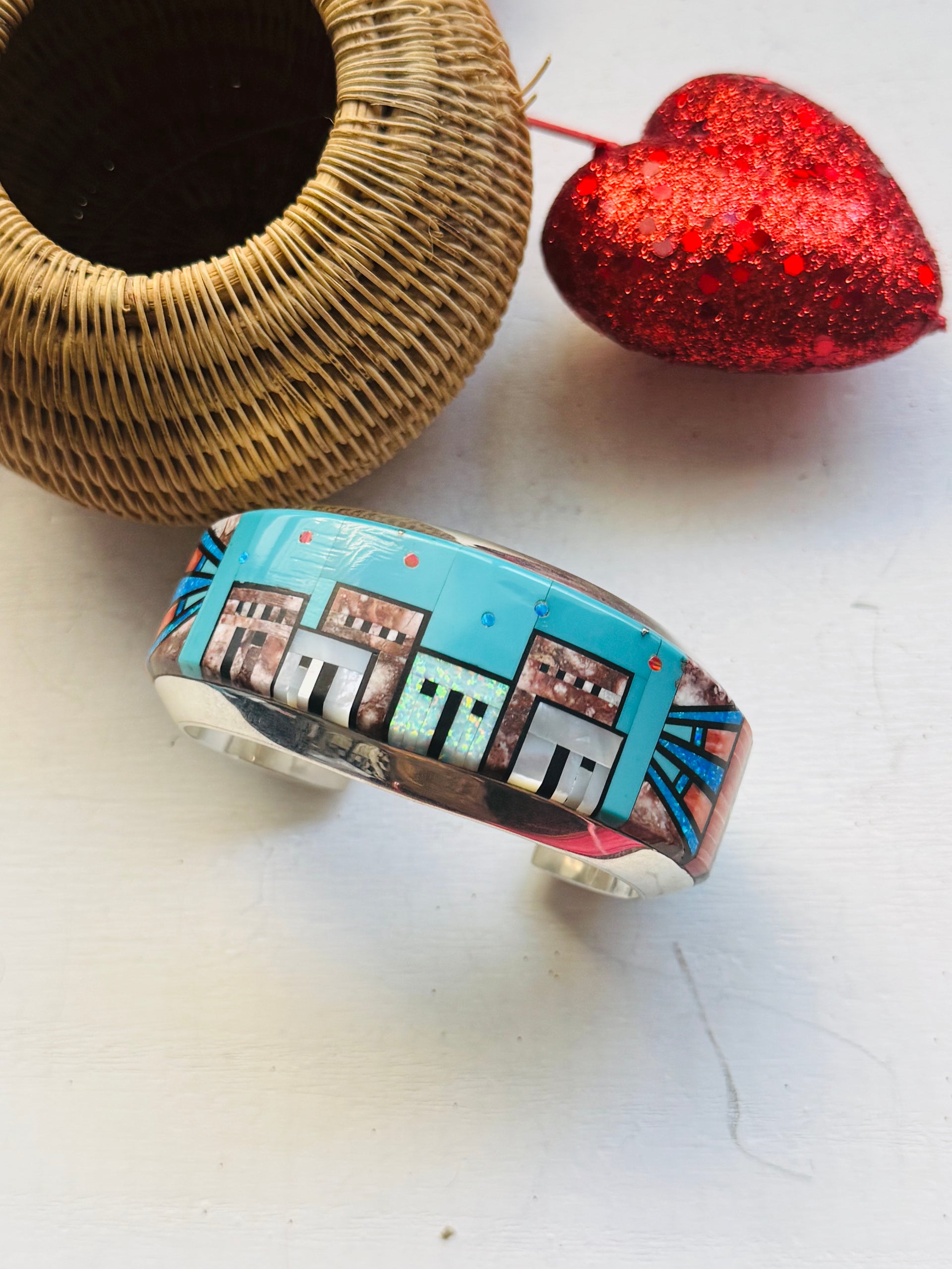 Randy James Multi Stone & Sterling Silver Inlay Cuff Bracelet