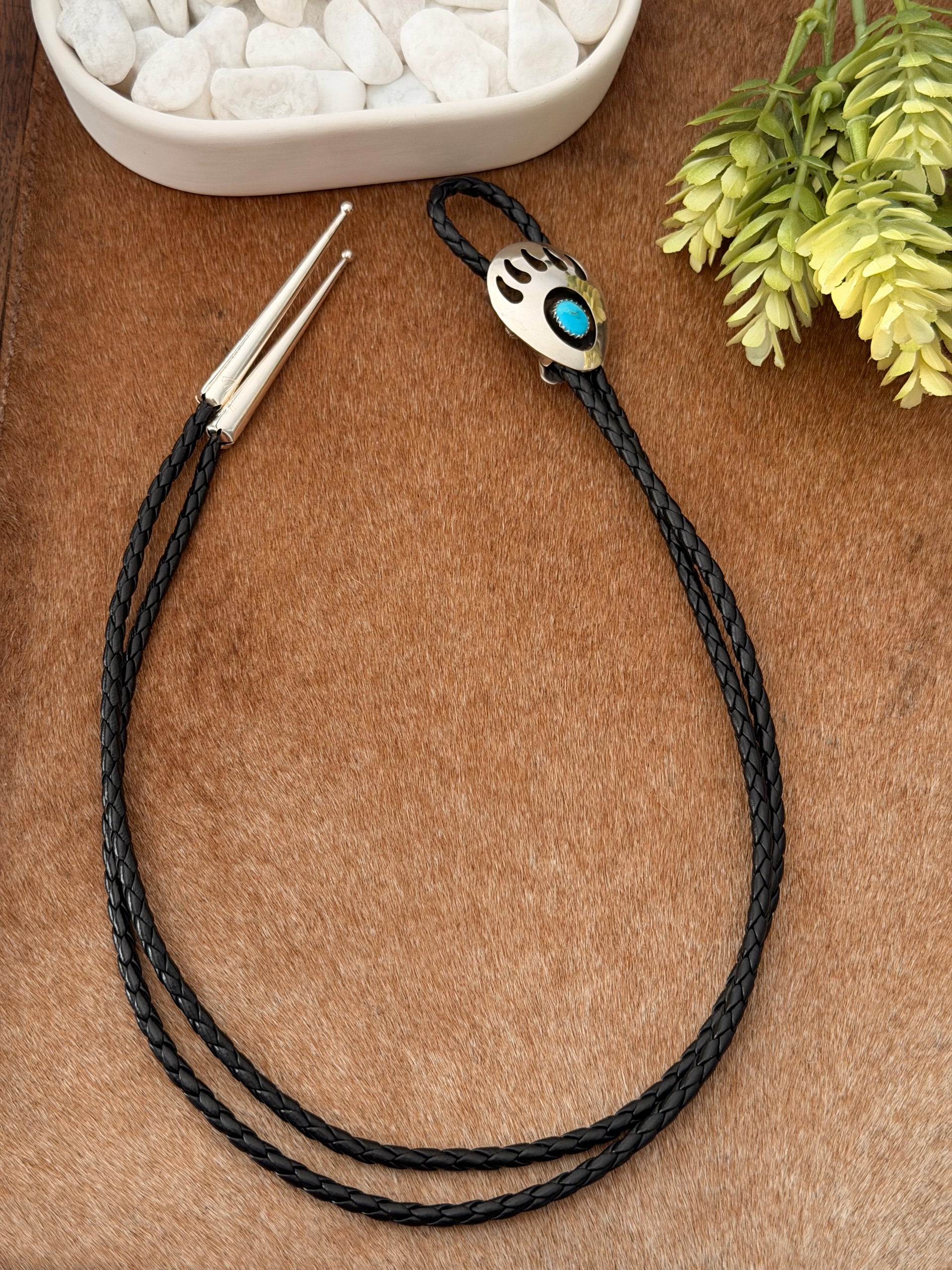 Navajo Made Kingman Turquoise & Sterling Silver Bolo Tie