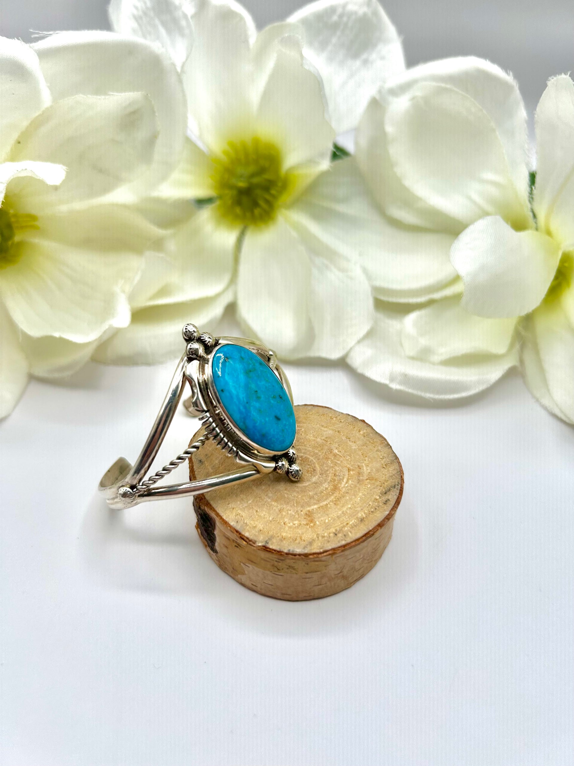 Navajo Made Kingman Turquoise & Sterling Silver Cuff Bracelet