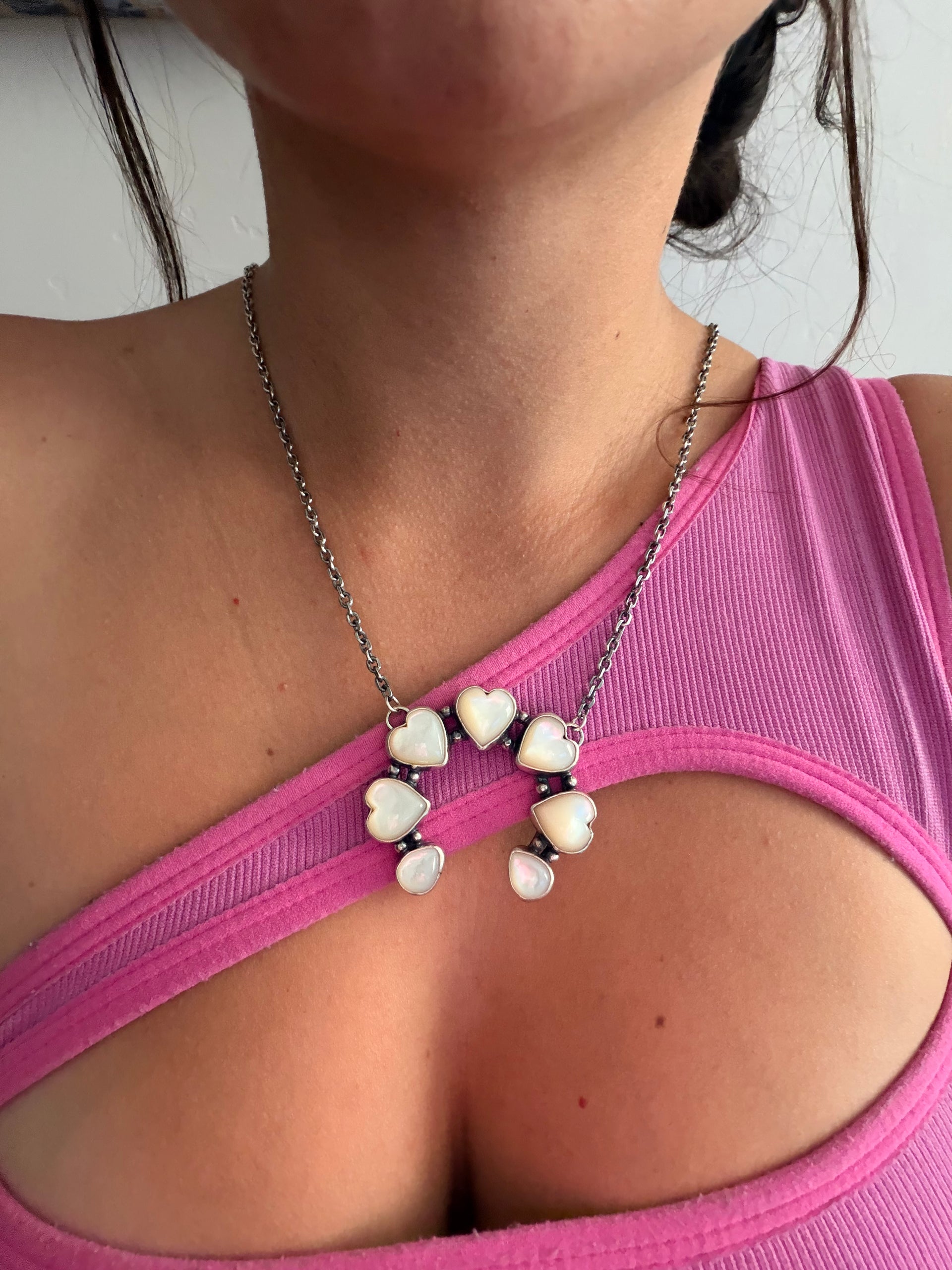 Annie McCroy Mother of Pearl & Sterling Silver Naja Heart Necklace
