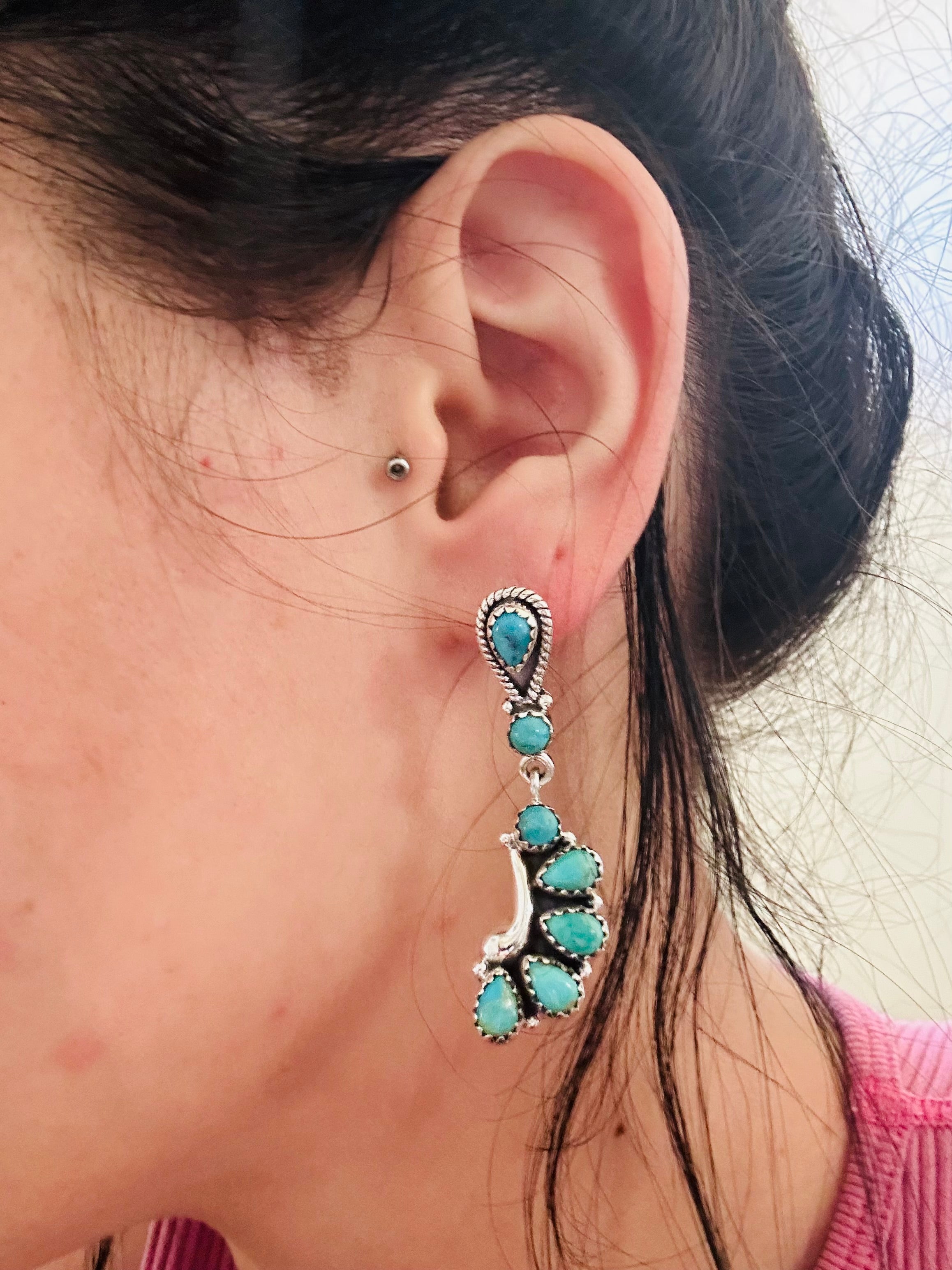 TTD “Brooks” Kingman Turquoise & Sterling Silver Dangle Earrings