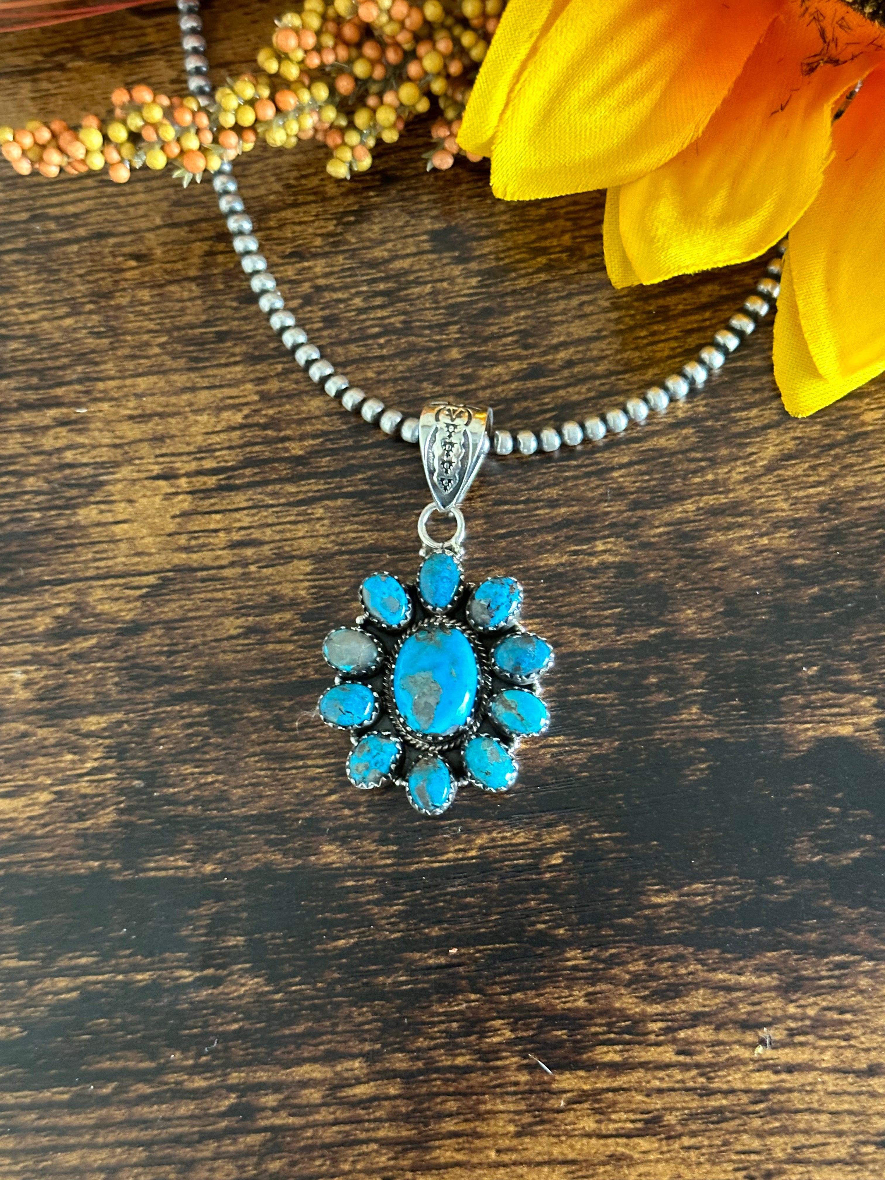 Southwest Handmade Kingman Turquoise & Sterling Silver Pendant