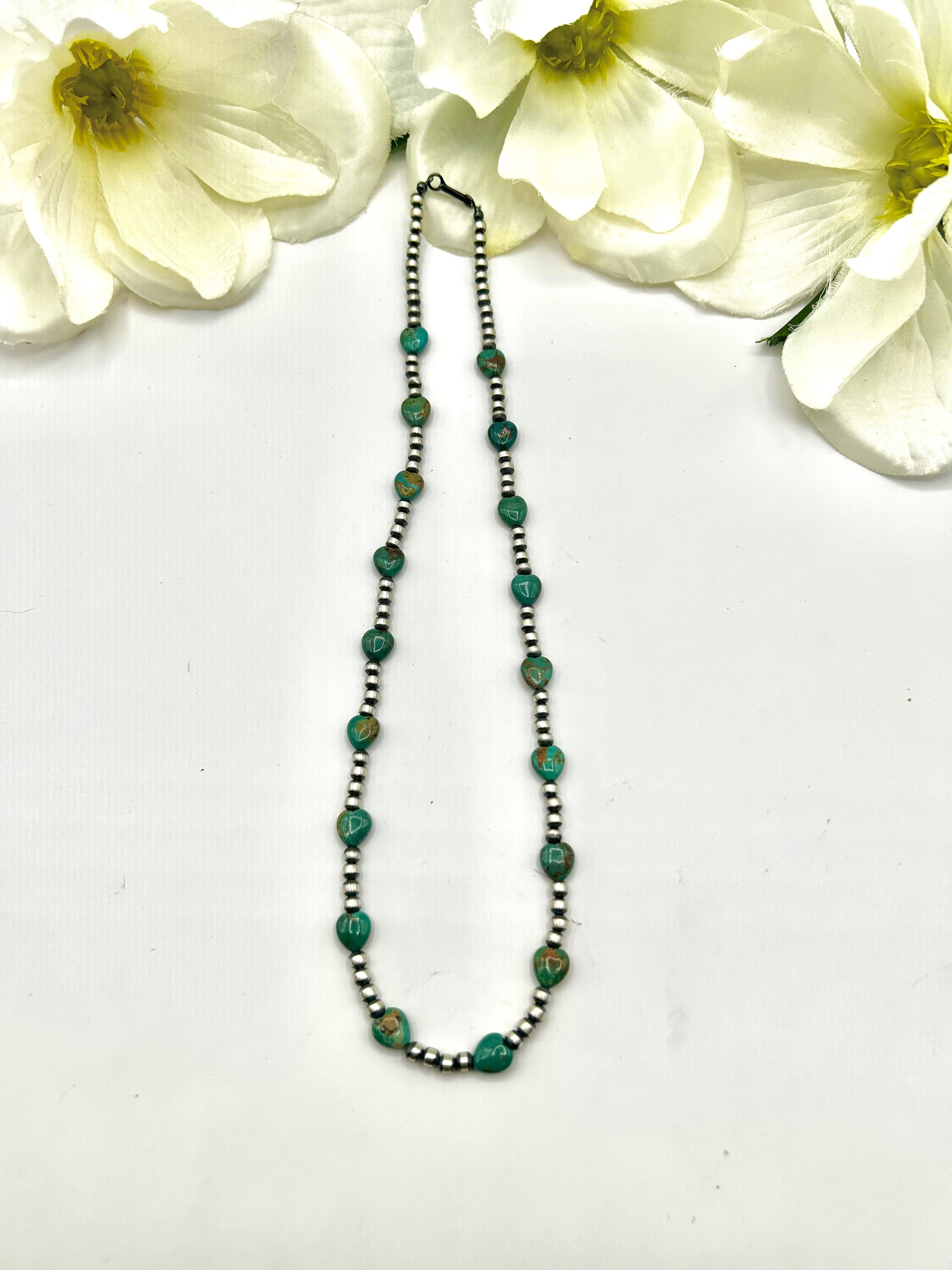 Navajo Made Strung 4 MM Kingman Turquoise & Sterling Silver Necklace