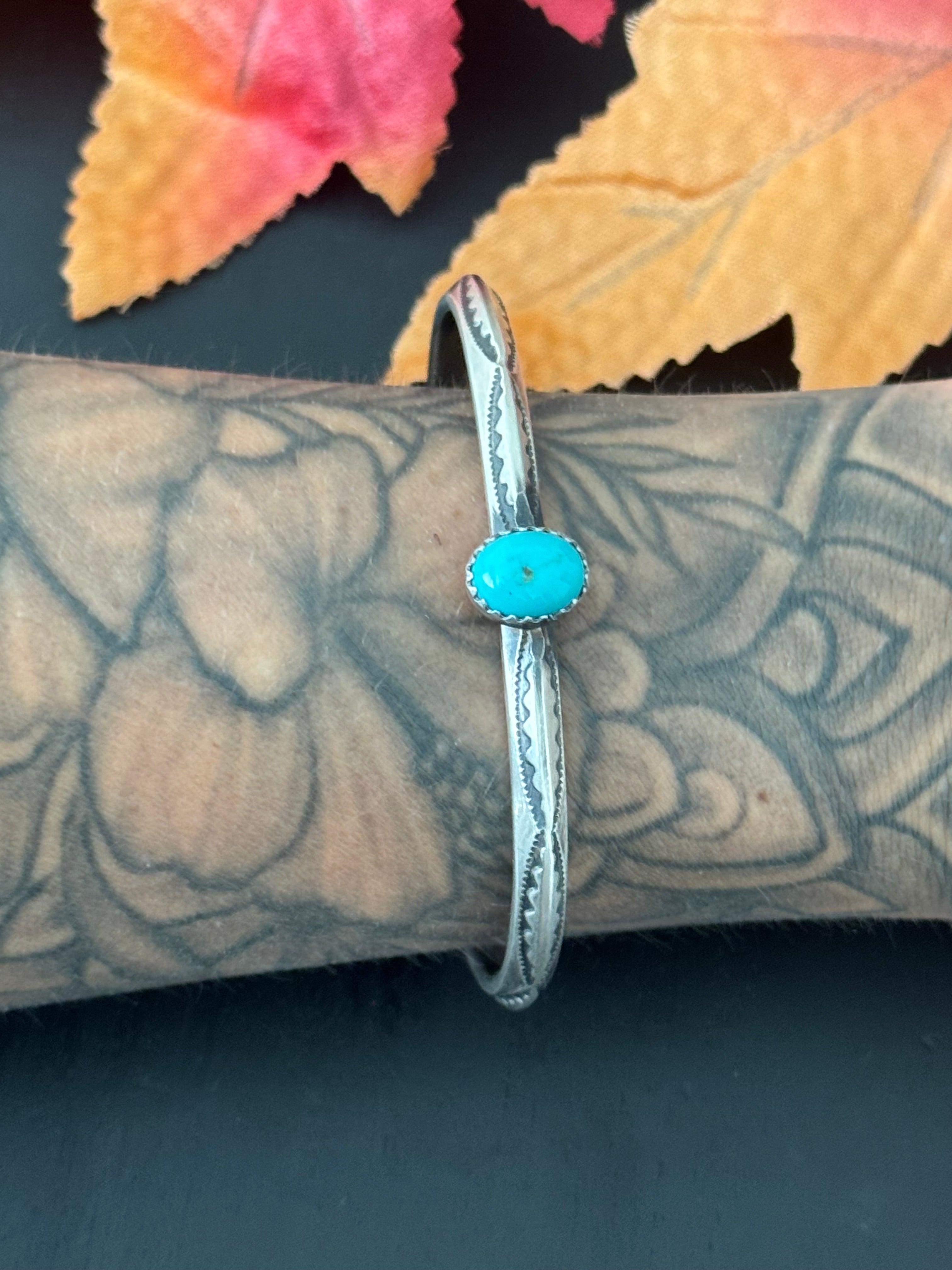 Navajo Made Kingman Turquoise & Sterling Silver Cuff Bracelet