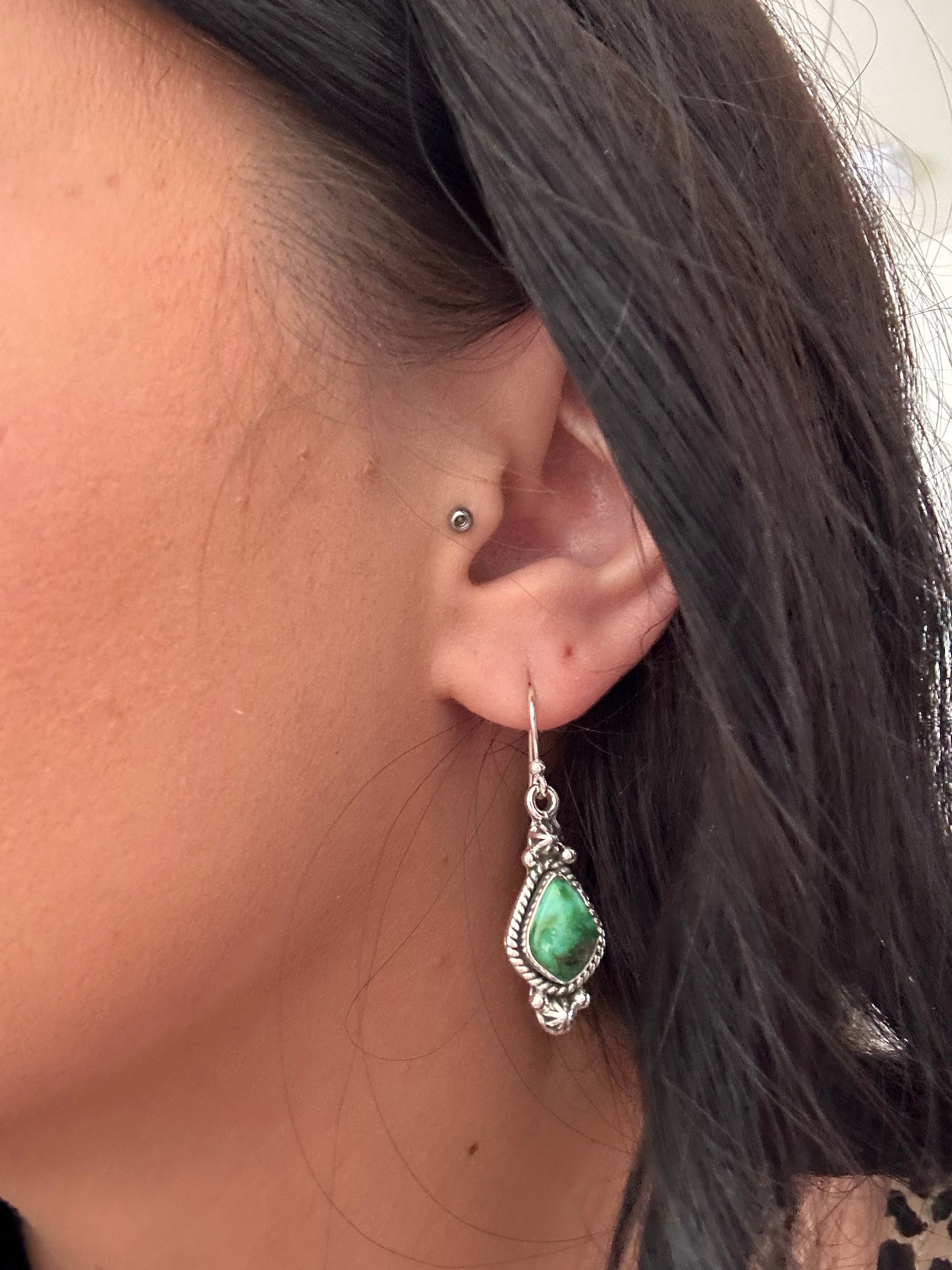 Southwest Handmade Sonoran Gold Turquoise & Sterling Silver Dangle Earrings