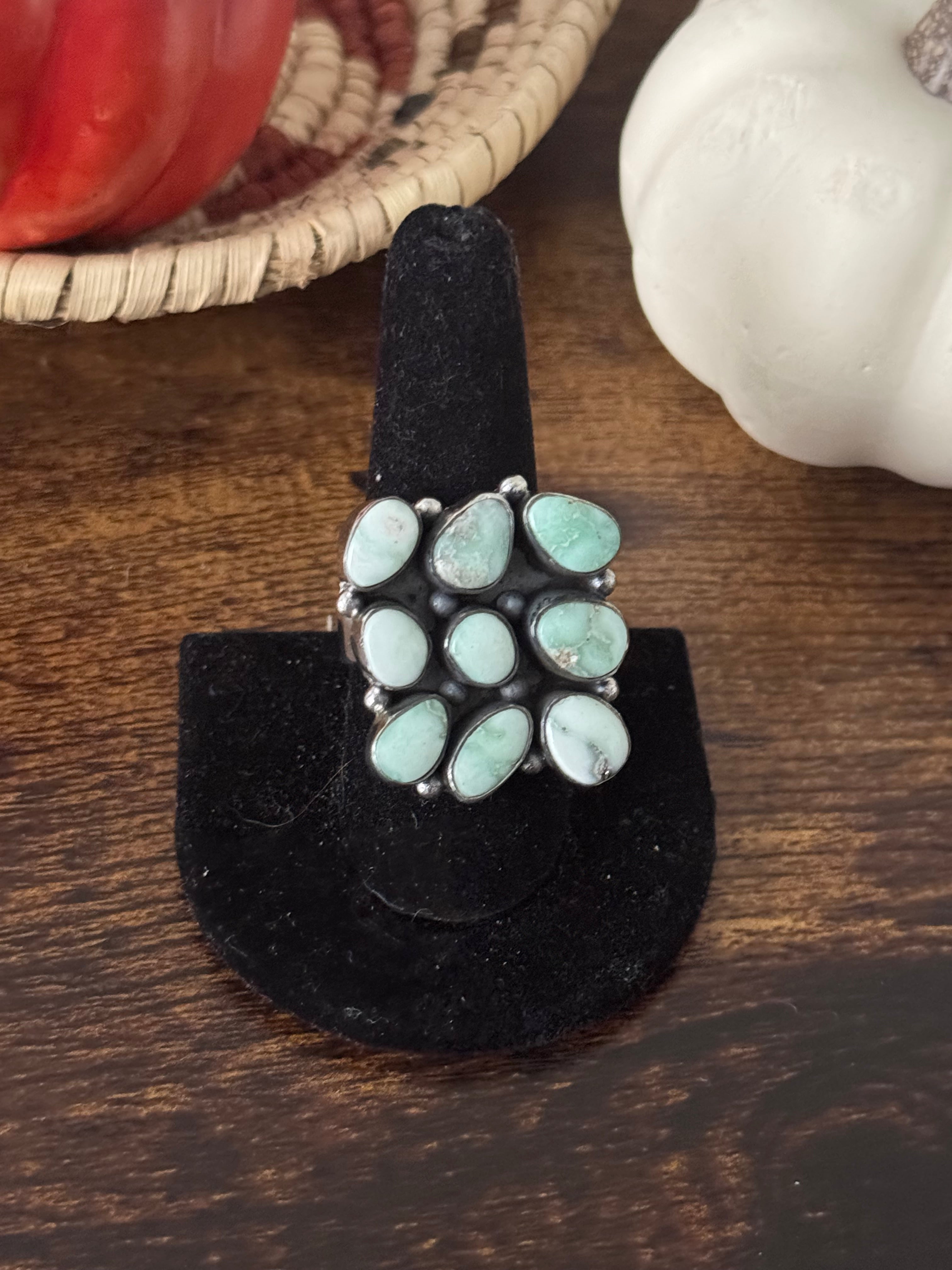 Southwest Handmade Paloma Variscite & Sterling Silver Adjustable Cluster Ring